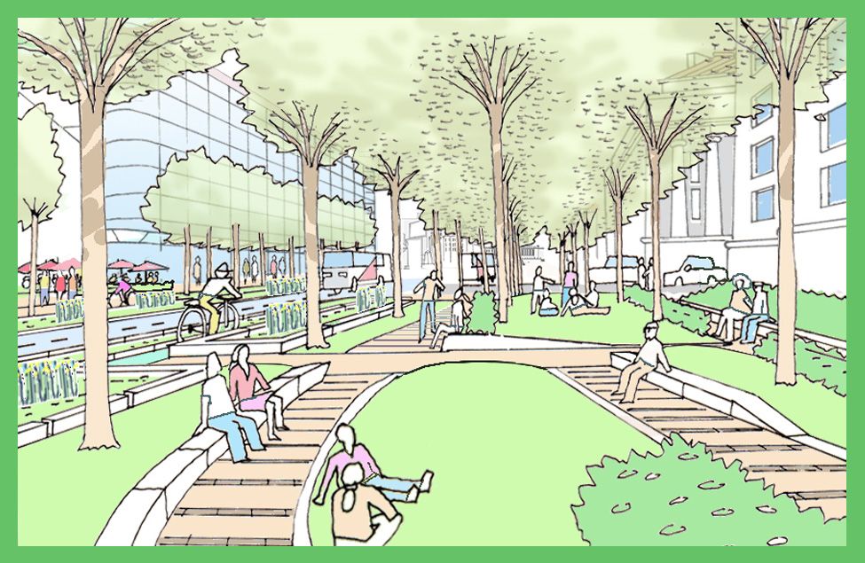 A rendering showing a park 