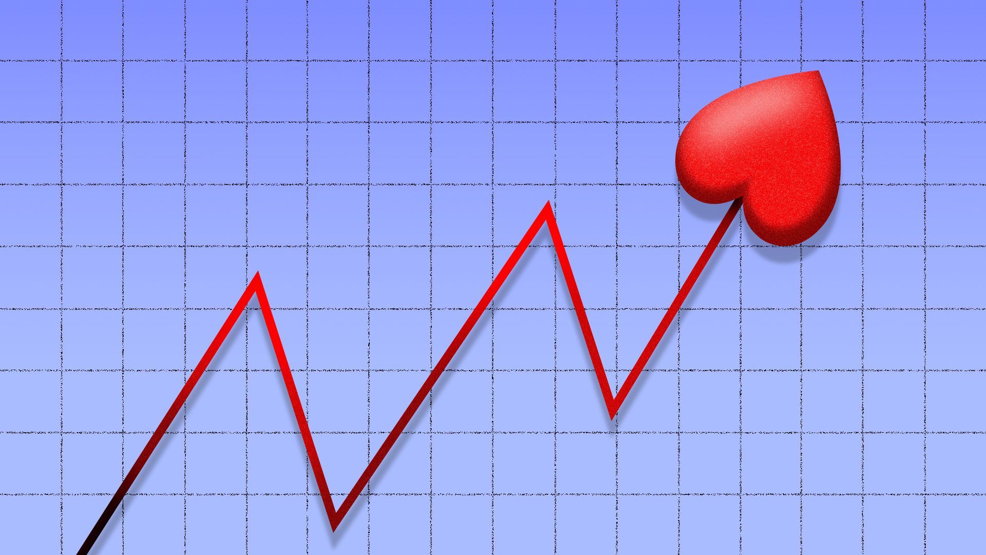 Illustration of an upward trending stock line with a heart in place of an arrowhead 