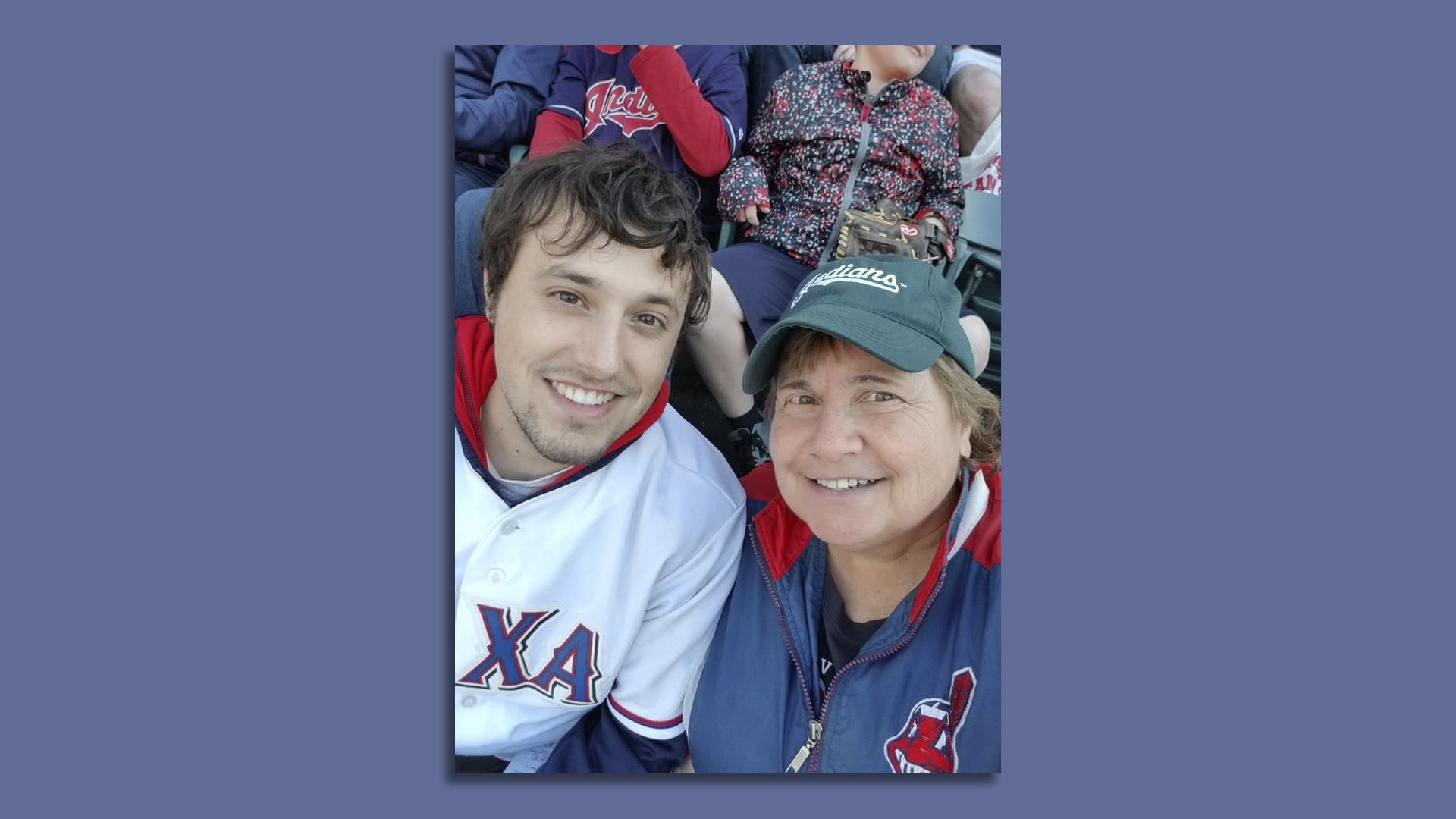 Tyler Buchanan with his mom at a Cleveland Guardians game 