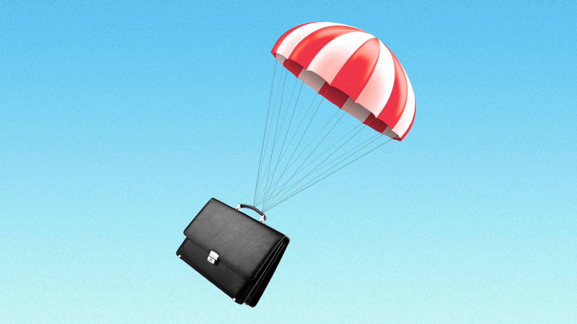 Illustration of a parachute with a briefcase.