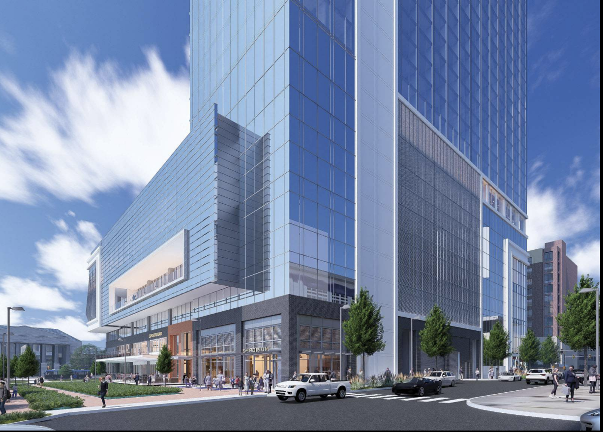 The view of the hotel along Fayetteville Street