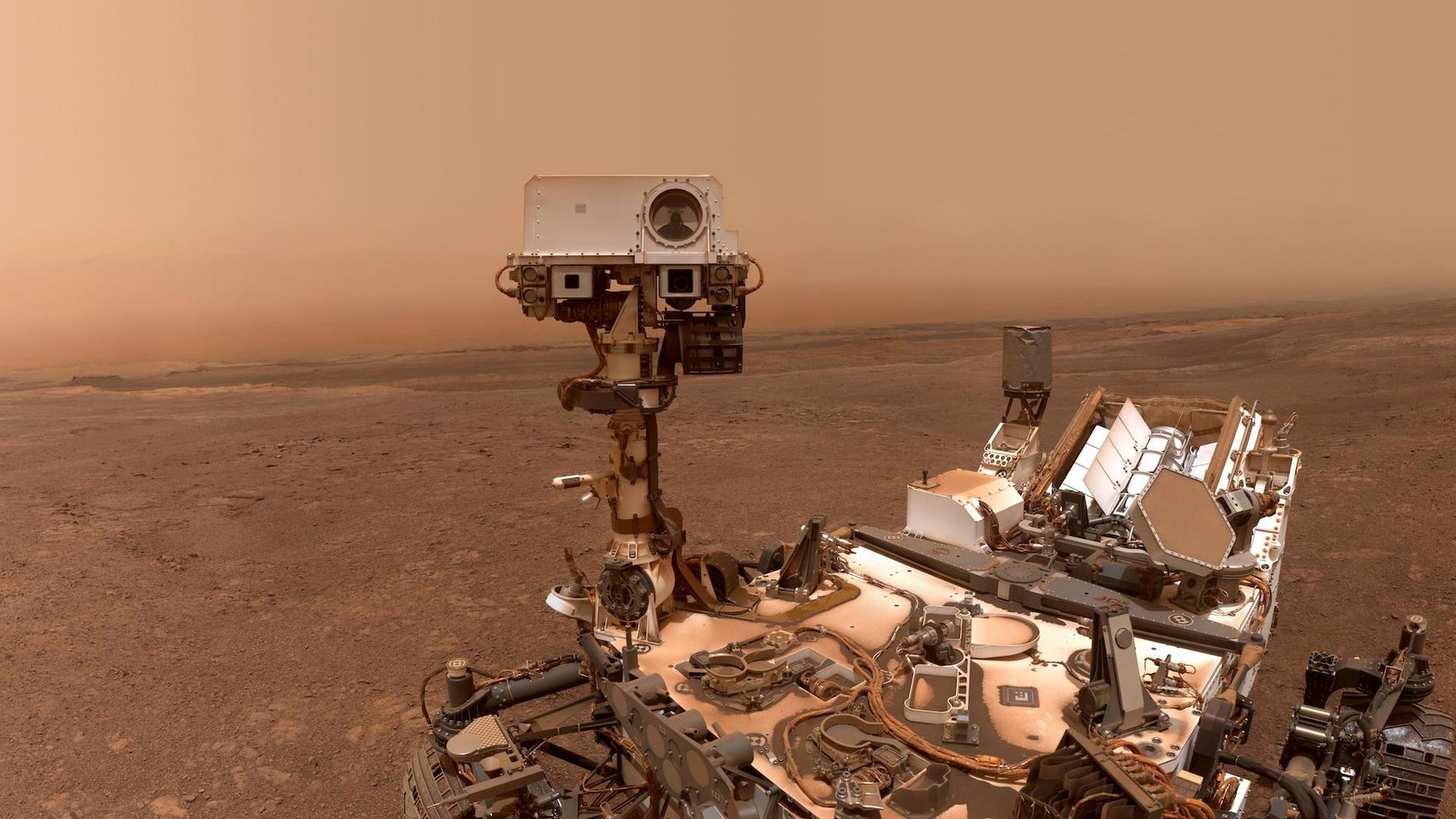 A close-up of Curiosity's eye on Mars.