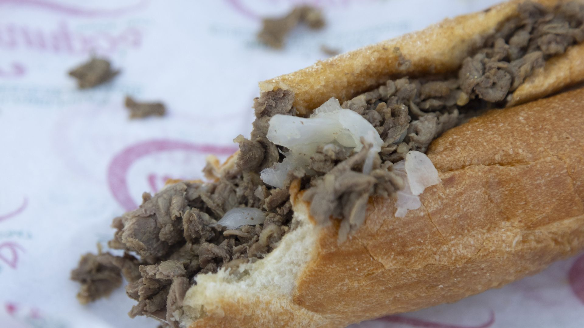 A closeup of a cheesesteak at Philadelphia's Citizens Bank Park on Aug. 24, 2021.