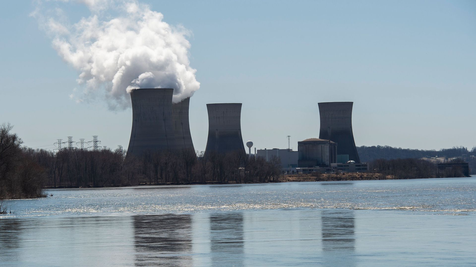 View of reactors at Three Mile Island across the water
