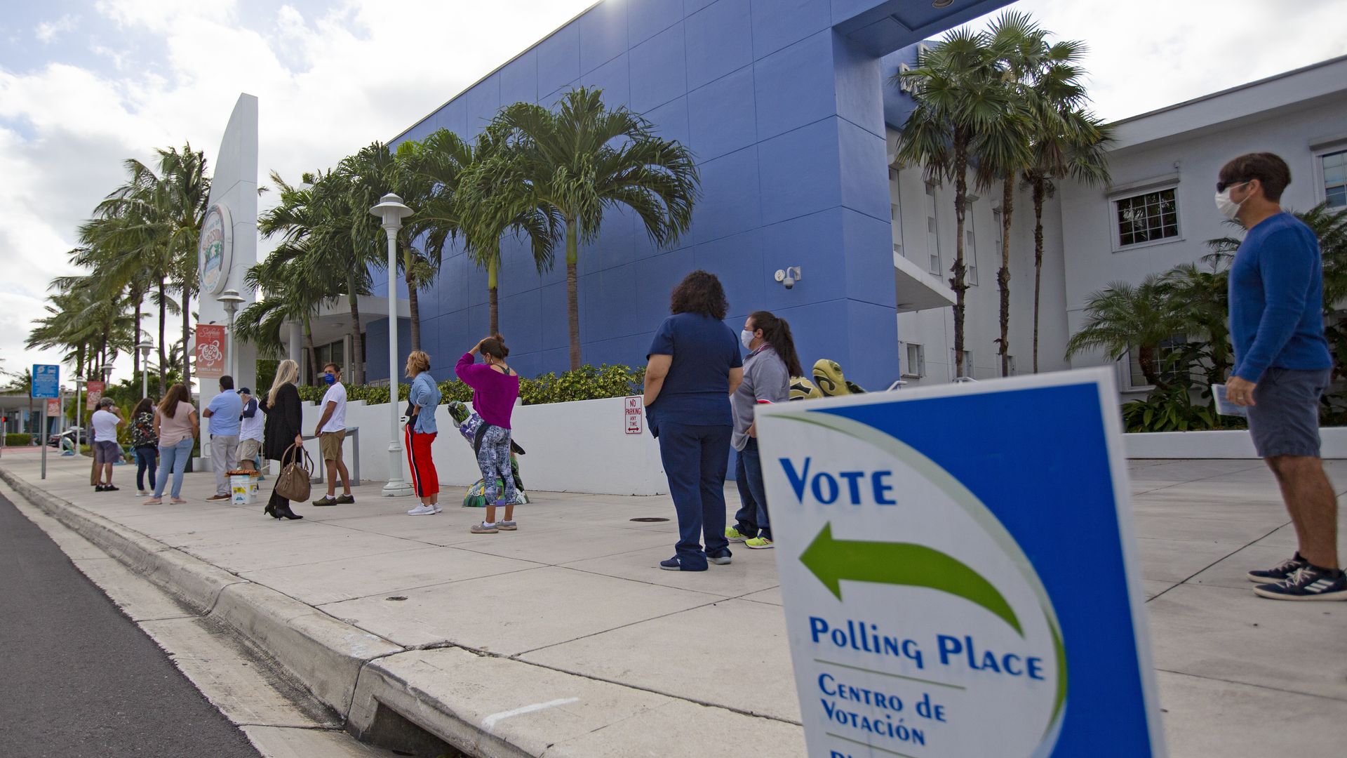 People stand on line to vote during the General Election in Miami-Dade County at Surfside Town Hall on Tuesday, November 3, 2020 in Surfside. 