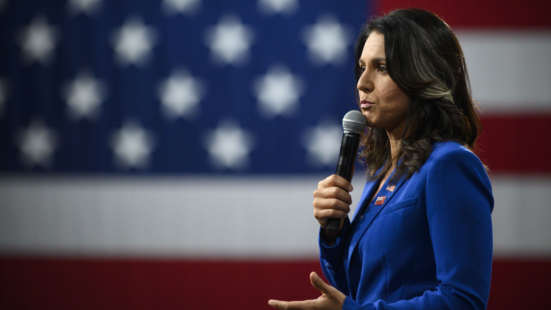  Democratic presidential candidate Rep. Tulsi Gabbard (D-HI) speaks during a forum on gun safety at the Iowa Events Center on August 10, 2019 in Des Moines, Iowa.