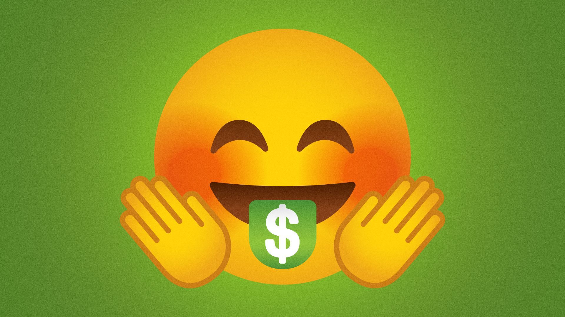Illustration of a hugging face emoji with a money tongue. 