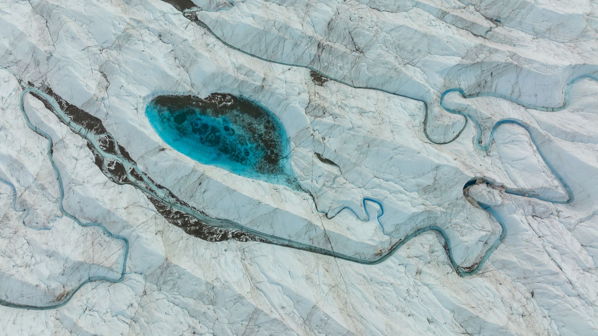 Meltwater lakes on the Greenland ice sheet in August 2022.