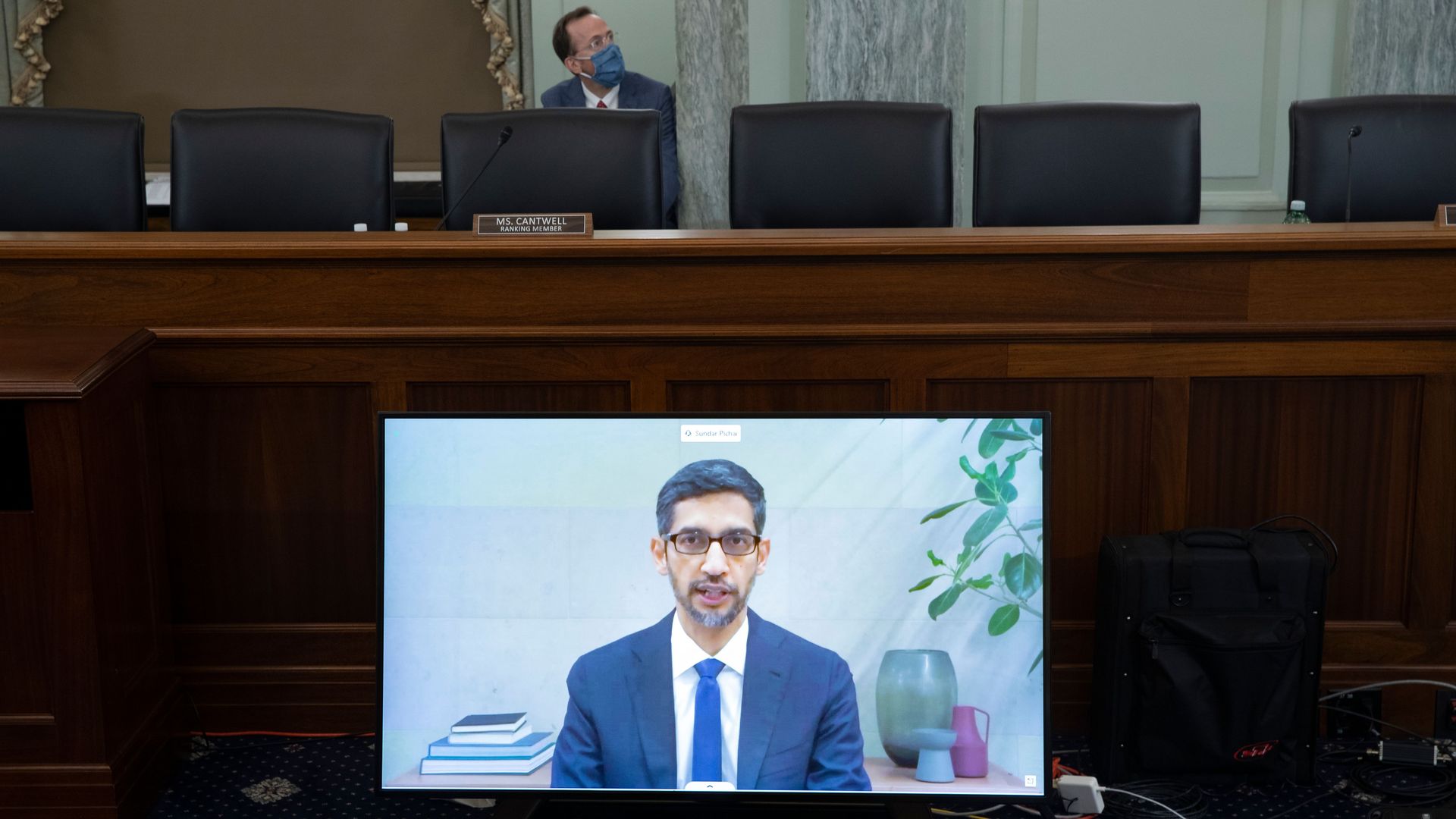 Google CEO Sundar Pichai testifies by videoconference before the Senate Commerce Committee