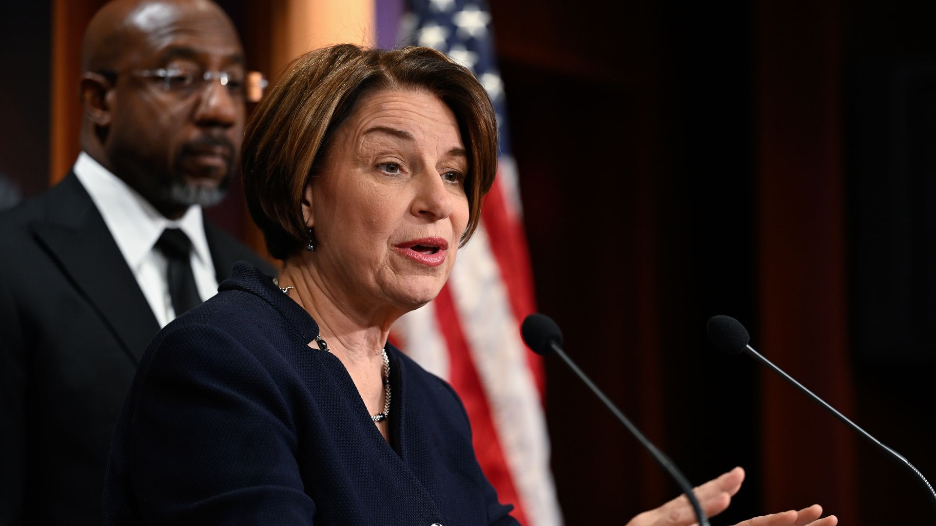 Sen. Amy Klobuchar speaks during a Capitol Hill news conference on Dec. 11, 2025.