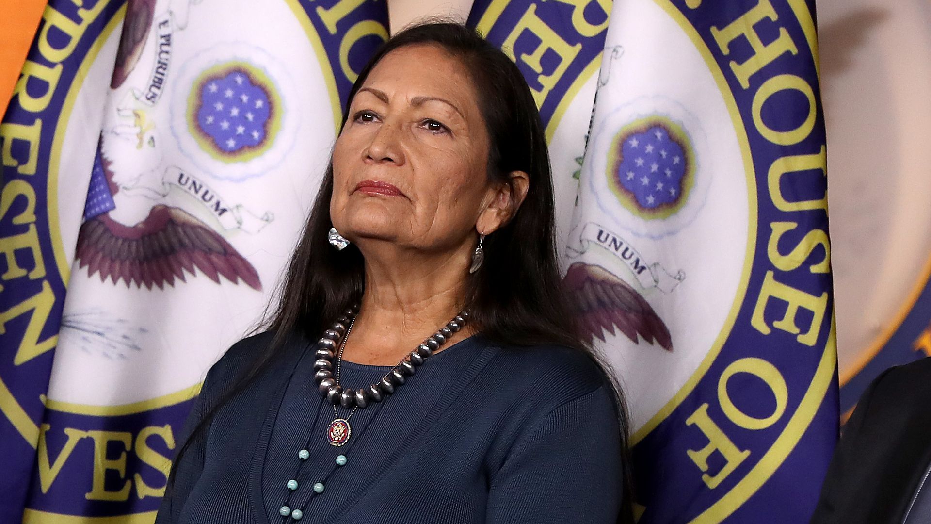 Rep. Deb Haaland is seen during a news conference on Capitol Hill.