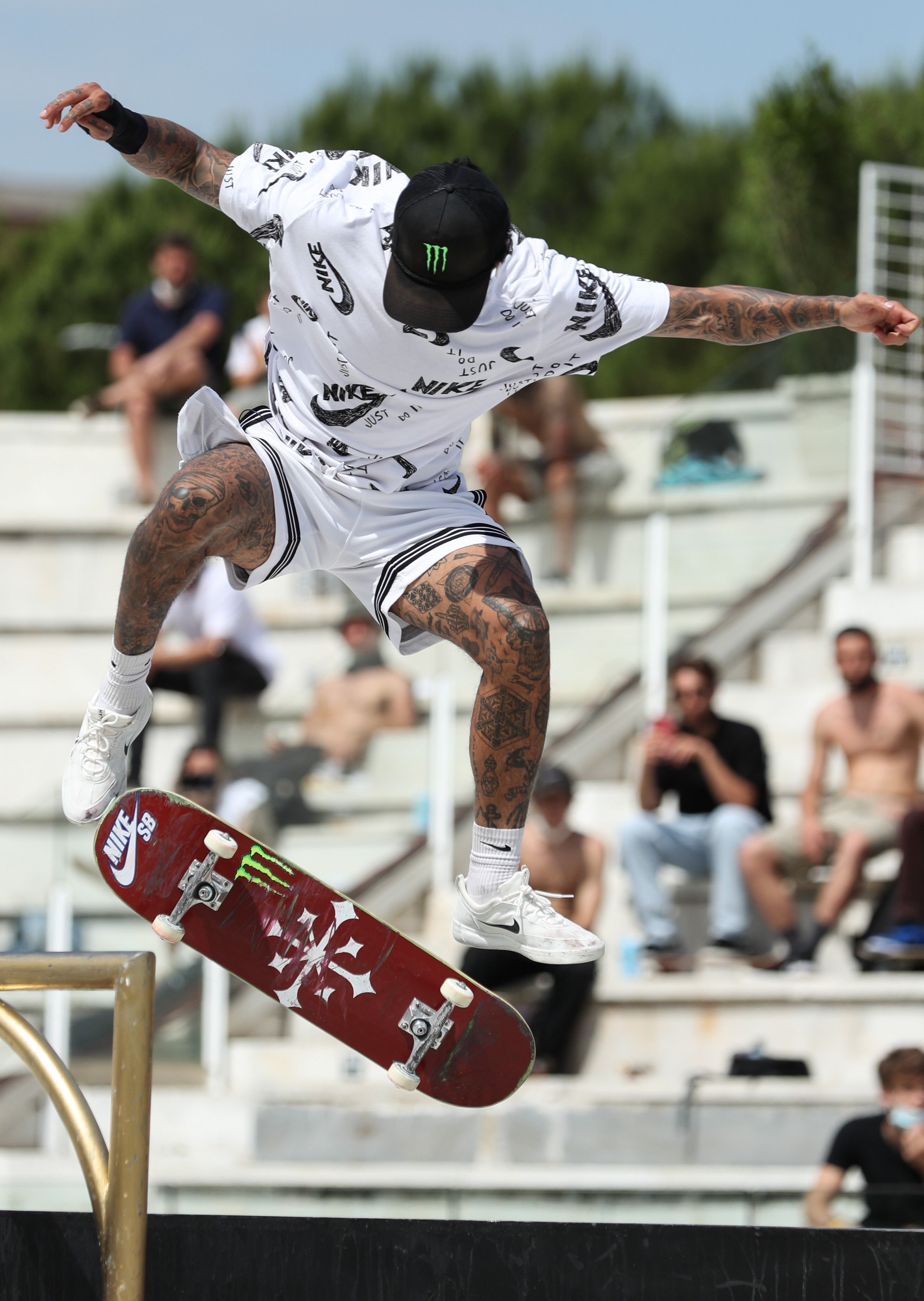 US skateboarder Nyjah Huston competes during the Men's Final of the St...
