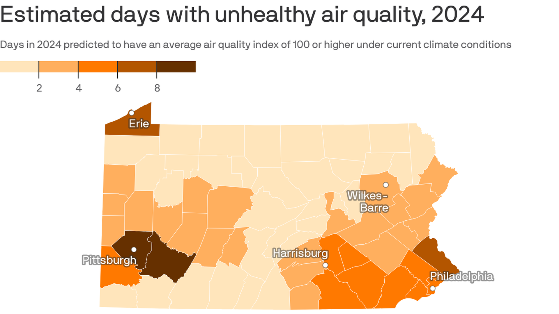 Estimated days with unhealthy air quality, 2024