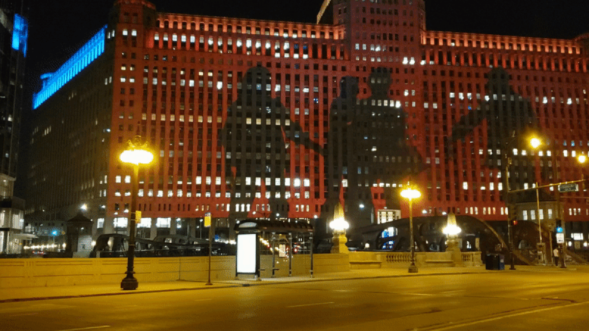 GIF of a moving painting on a building 