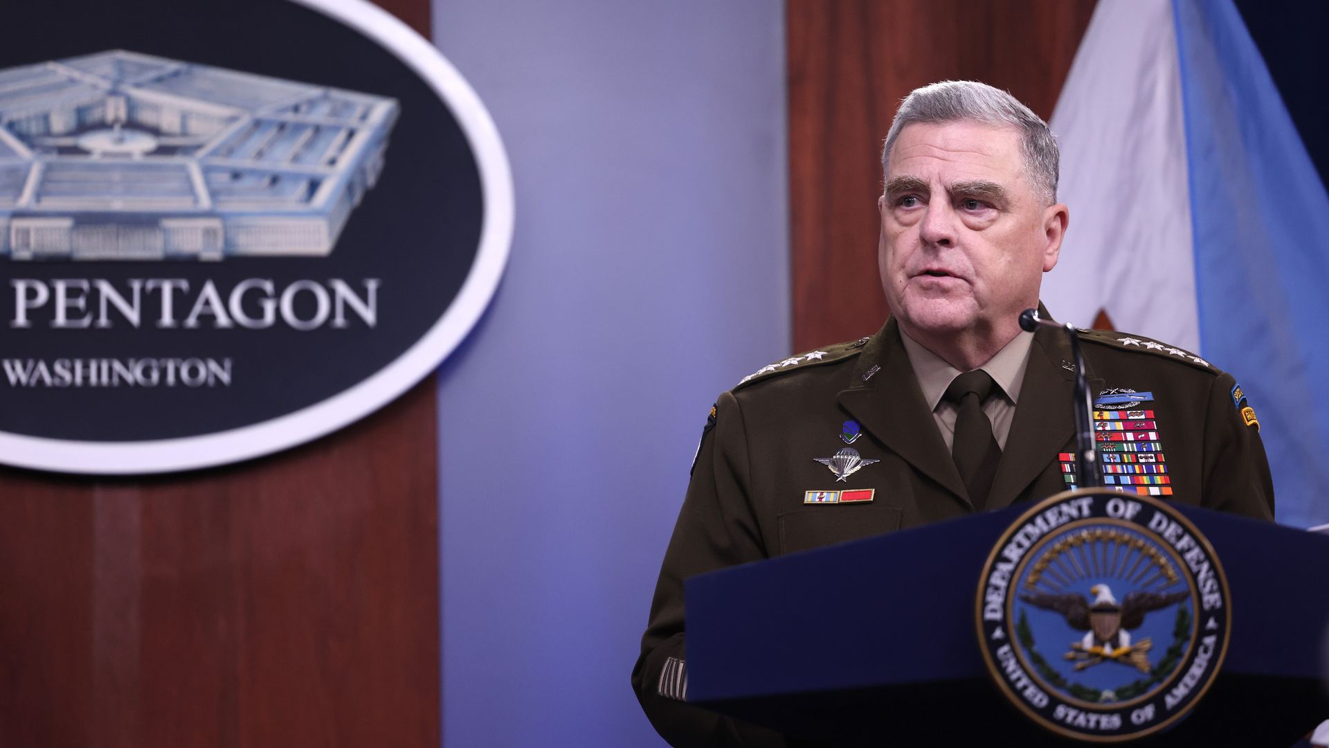 Chairman of the Joint Chiefs of Staff General Mark Milley participates in a news briefing at the Pentagon on July 20, 2022 in Arlington, Virginia