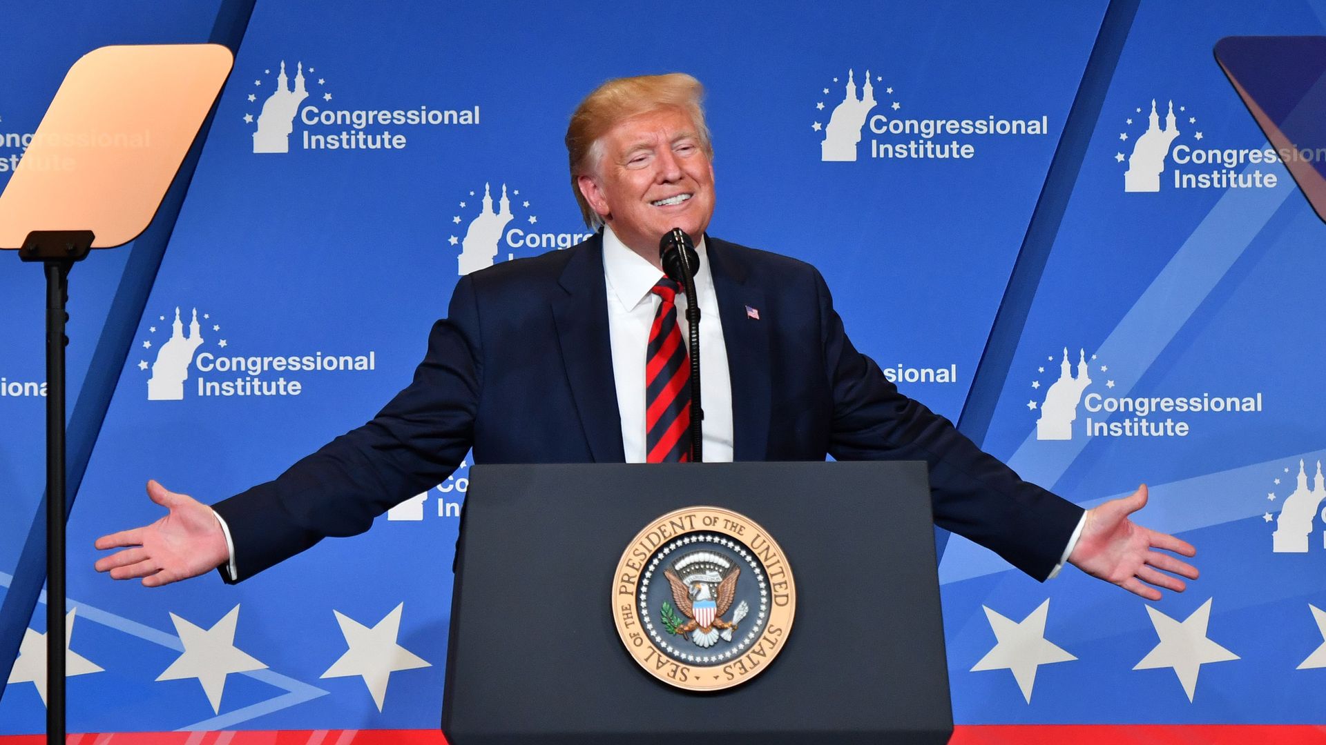 President Donald Trump delivers remarks during the 2019 House Republican Conference Member Retreat Dinner in Baltimore, Maryland on September 12
