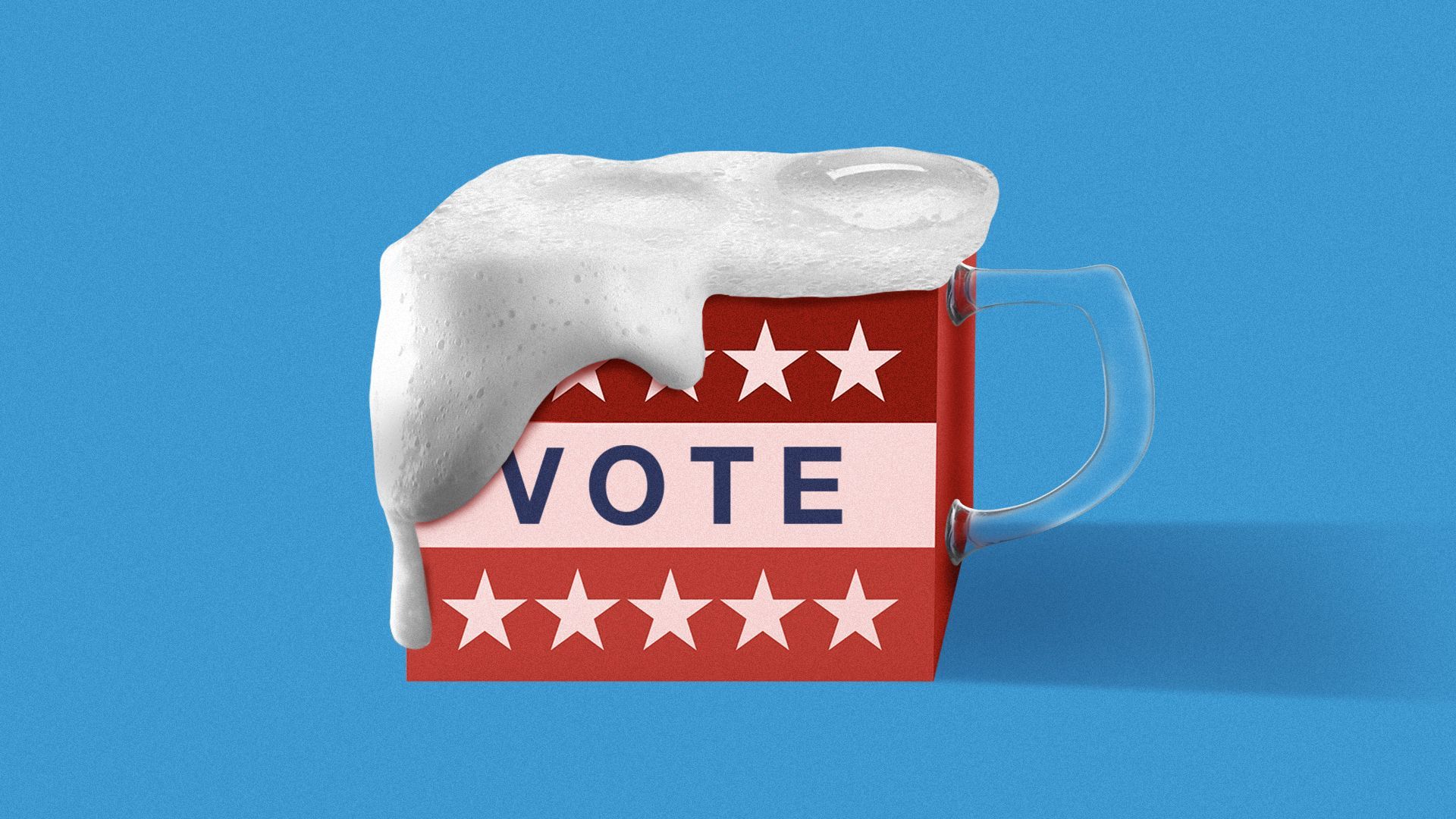 Illustration of a ballot box with beer foam and a mug handle.