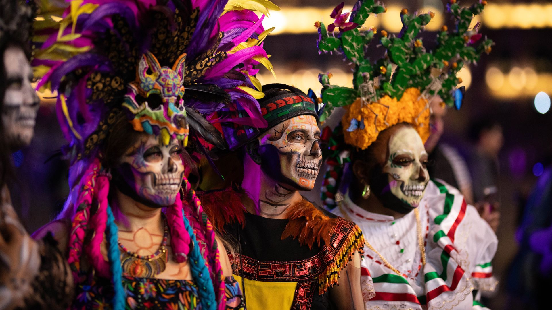People dressed as catrinas for Day of the Dead.