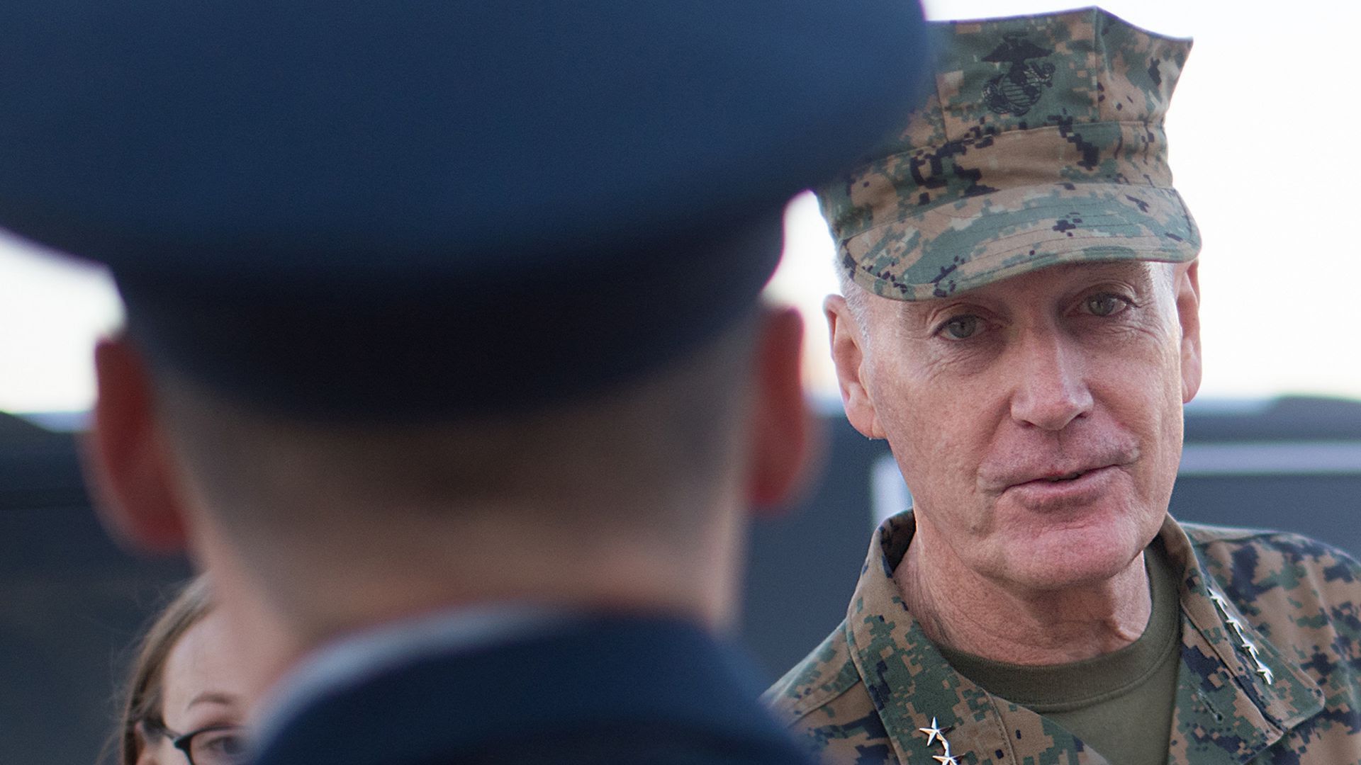 Gen. Joseph Dunford speaks to a soldier