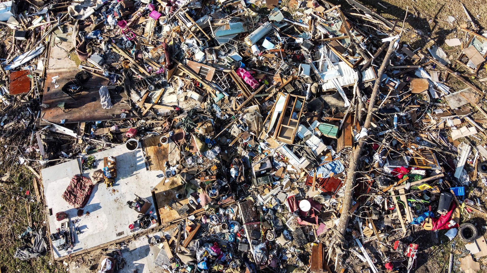 An aerial view of a neighborhood in Mayfield, Kentucky, on Dec. 14.