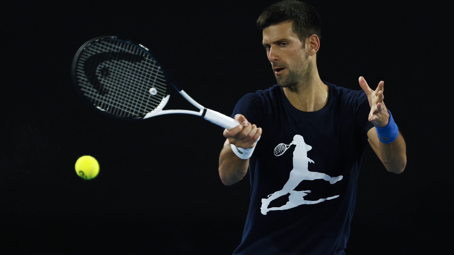 Novak Djokovic during a practice session for the 2022 Australian Open n Melbourne, Australia, on Friday. Photo: Daniel Pockett/Getty Images