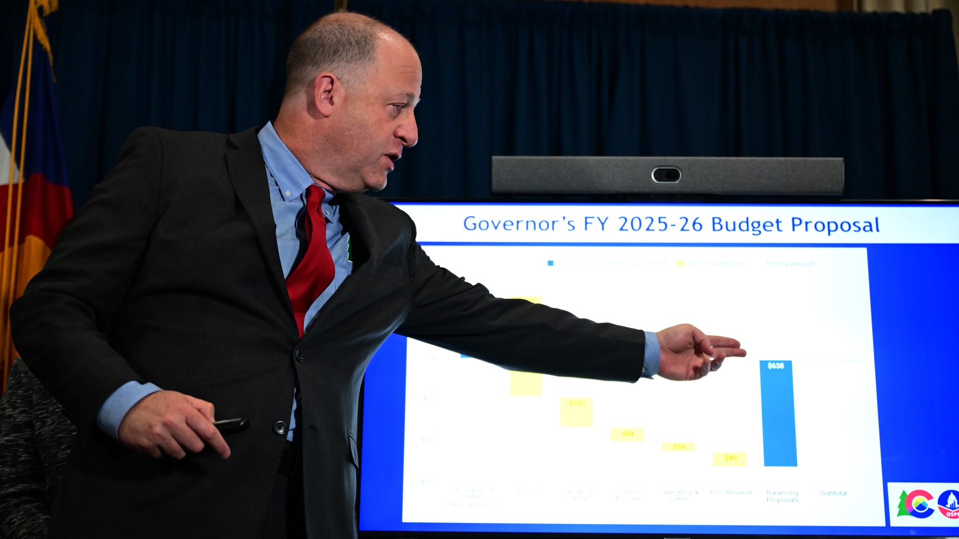 Gov. Jared Polis presented his budget at the governor's office on Friday. Photo: Hyoung Chang/The Denver Post