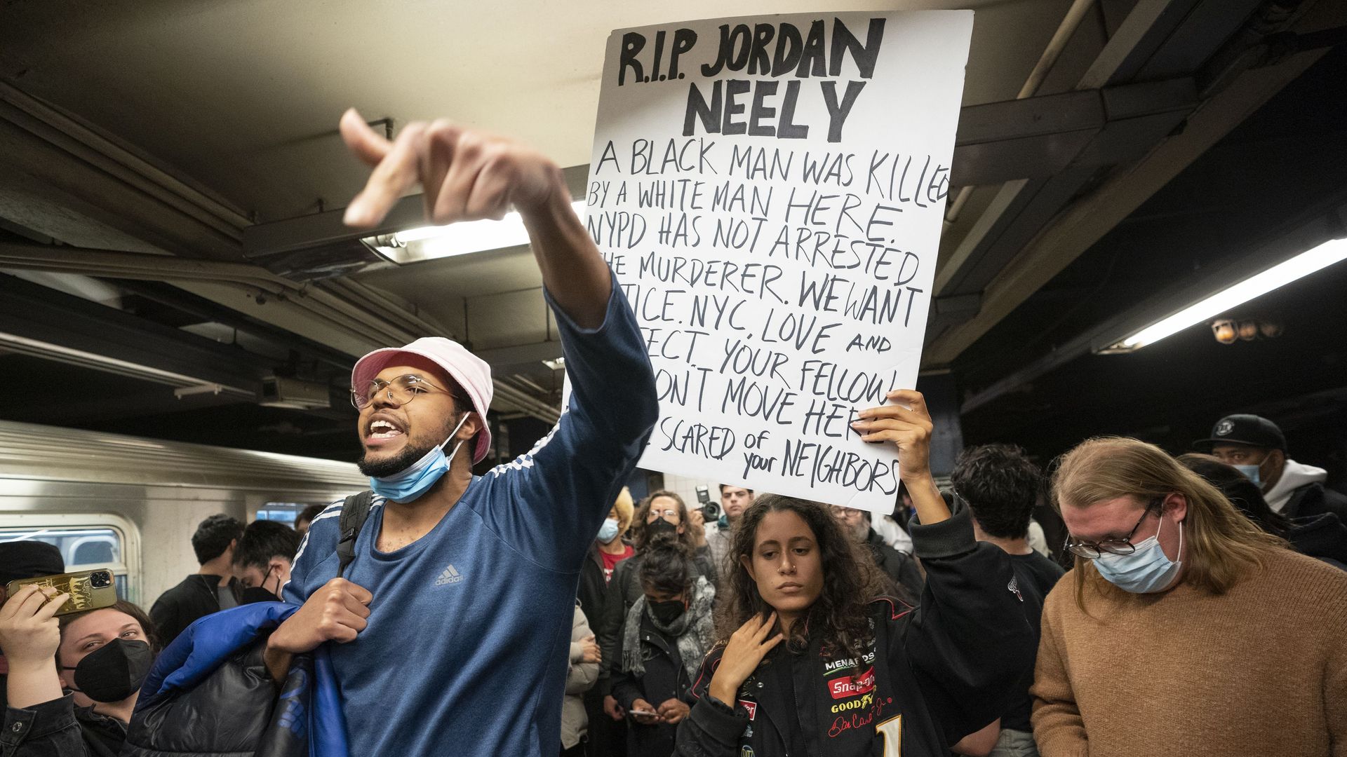 Supporters of Jordan Neely are pictured during a vigil in the Broadway-Lafayette subway station on Wednesday, May, 3, 2023, in Manhattan, New York. 