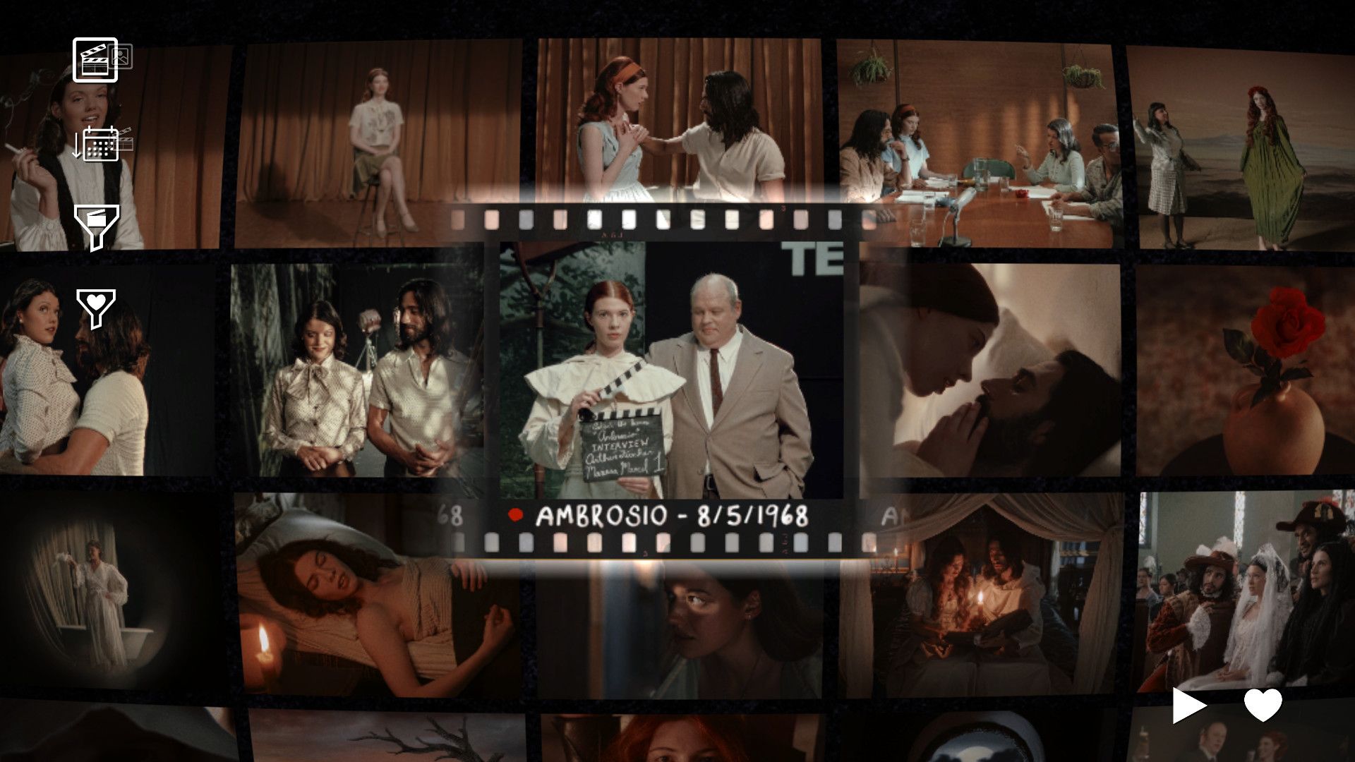 Image showing a grid of movie clips, with one central clip enlarged and ready to be played