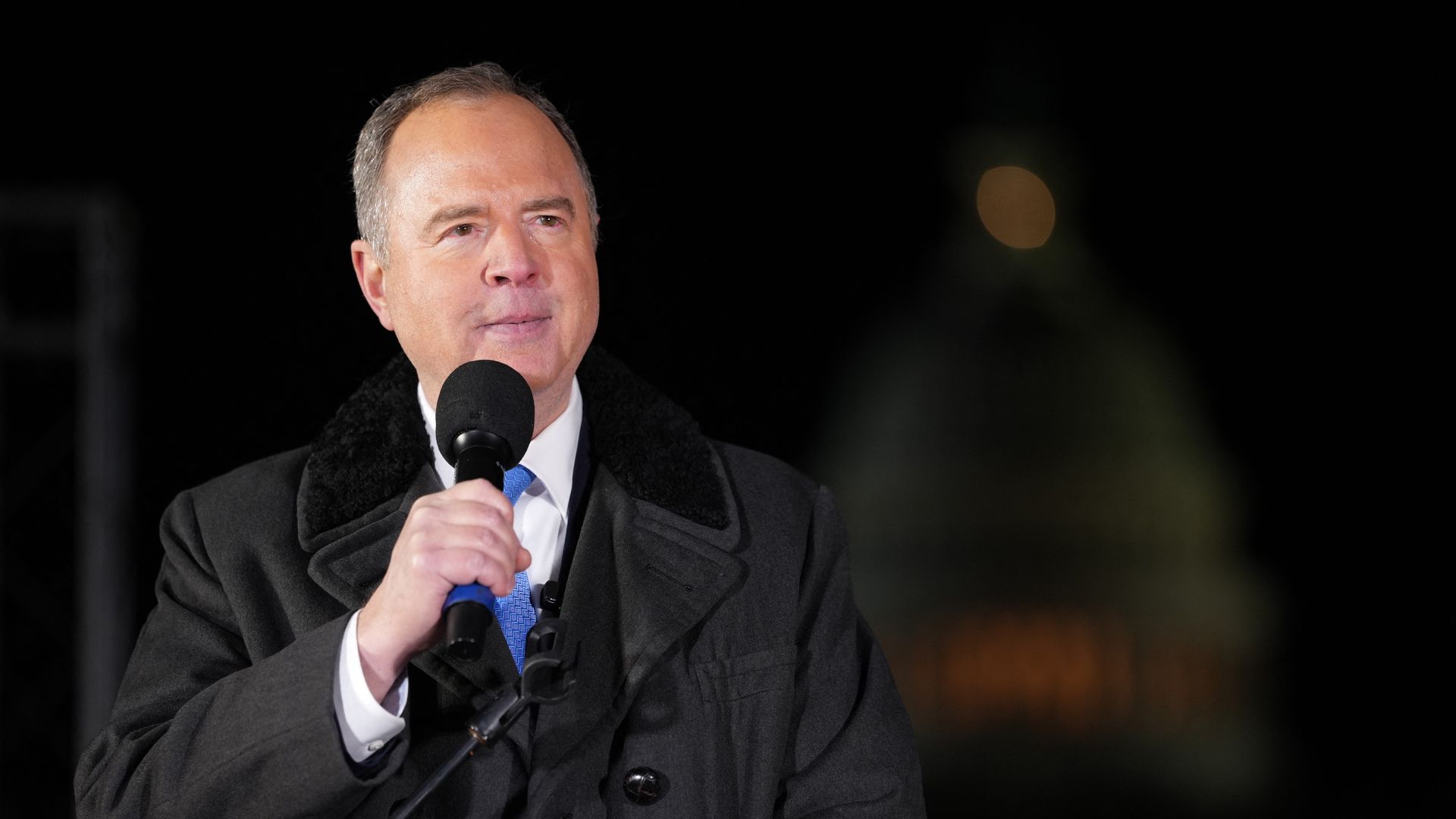 Sen. Adam Schiff speaks during the "People's State of the Union" at the National Mall on Feb. 24. 