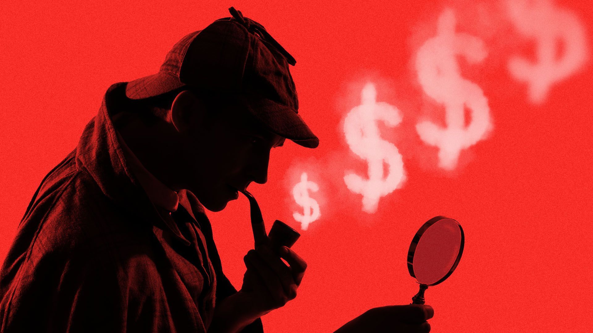 Illustration of a Sherlock Holmes-like figure puffing a pipe with a dollar sign smoke plume