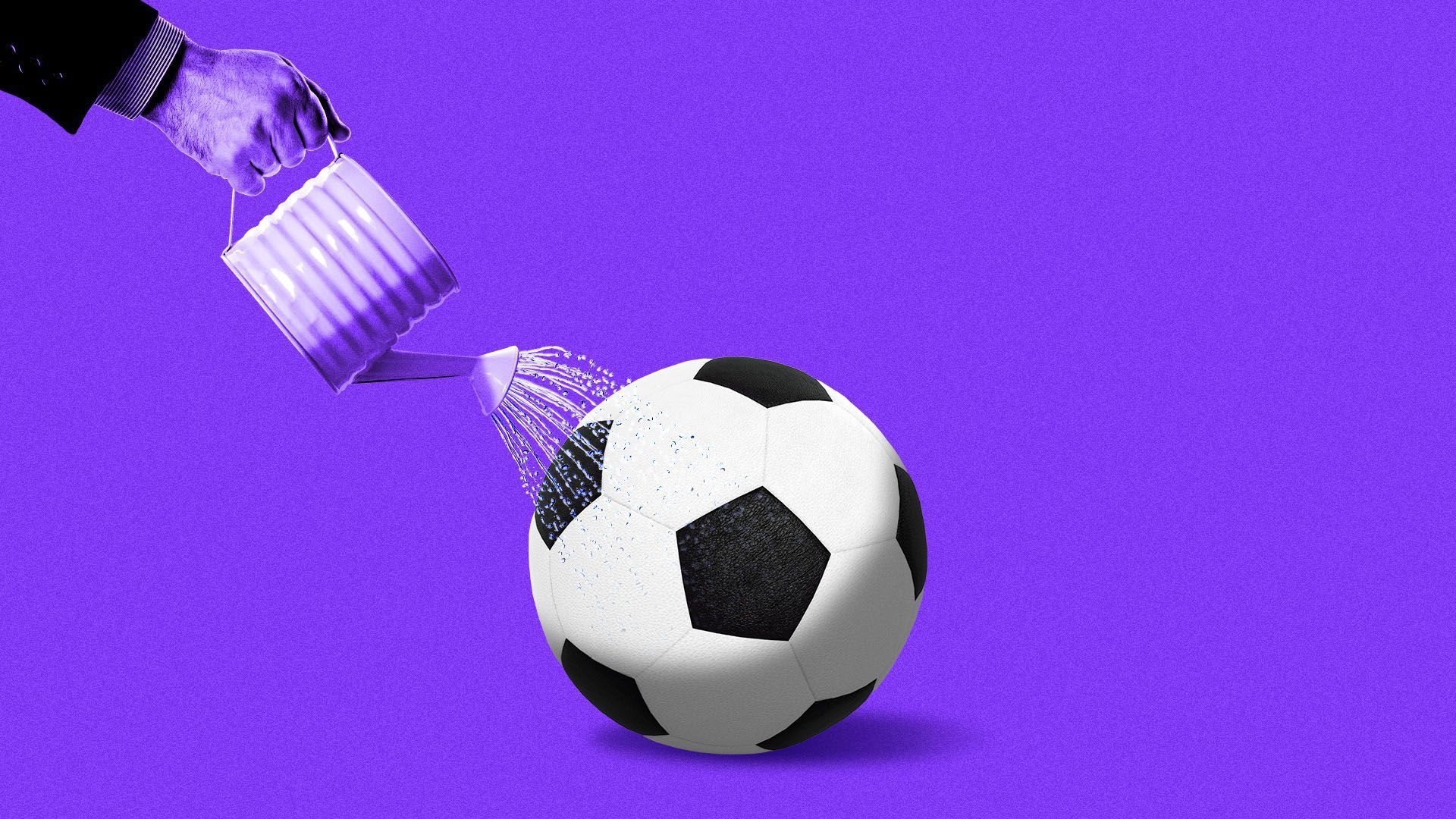 an illustration of a soccer ball being watered like a plant