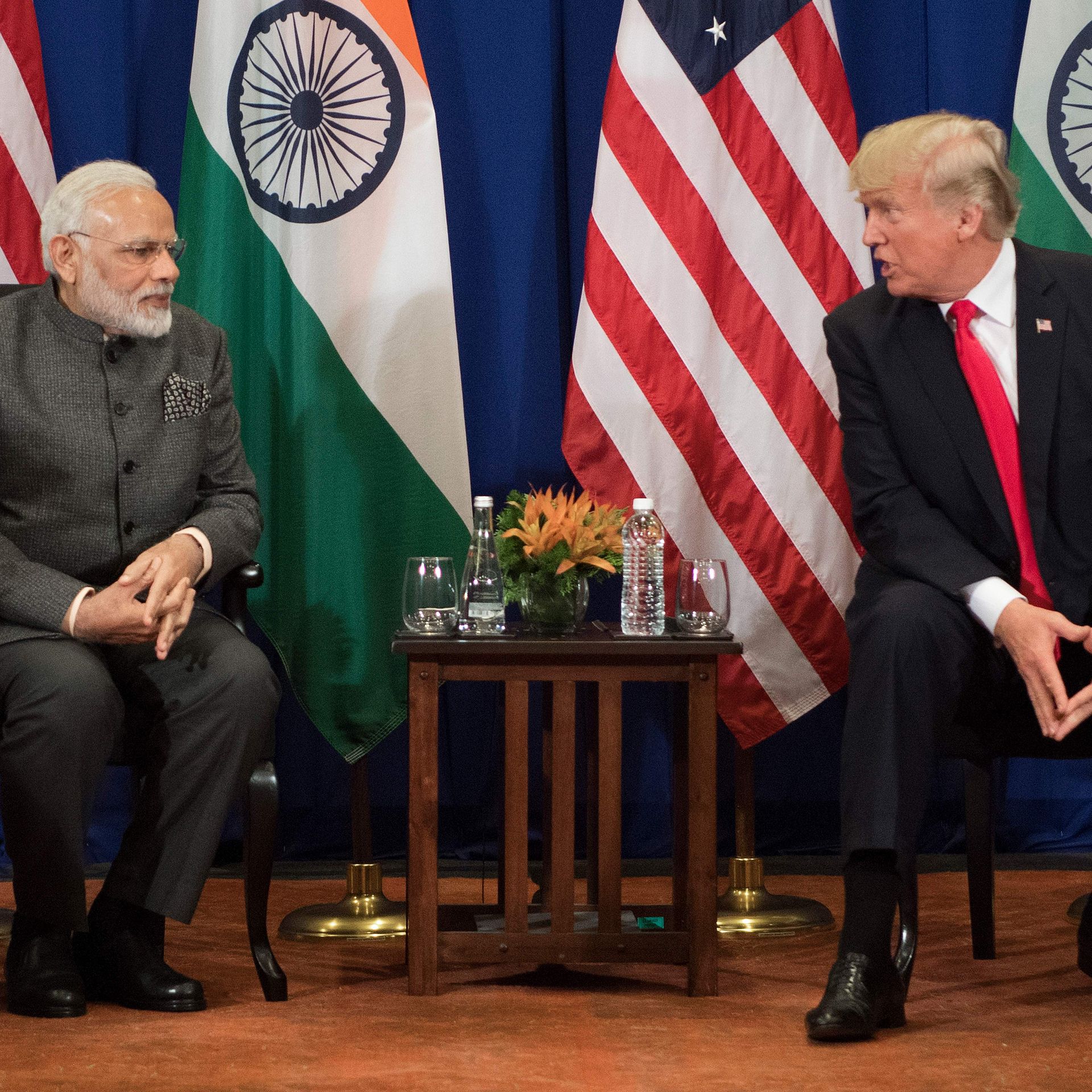 President Trump speaks with Indian Prime Minister Modi during a bilateral meeting on the sideline of the 31st Association of Southeast Asian Nations (ASEAN) Summit in Manila on November 13, 2017. 