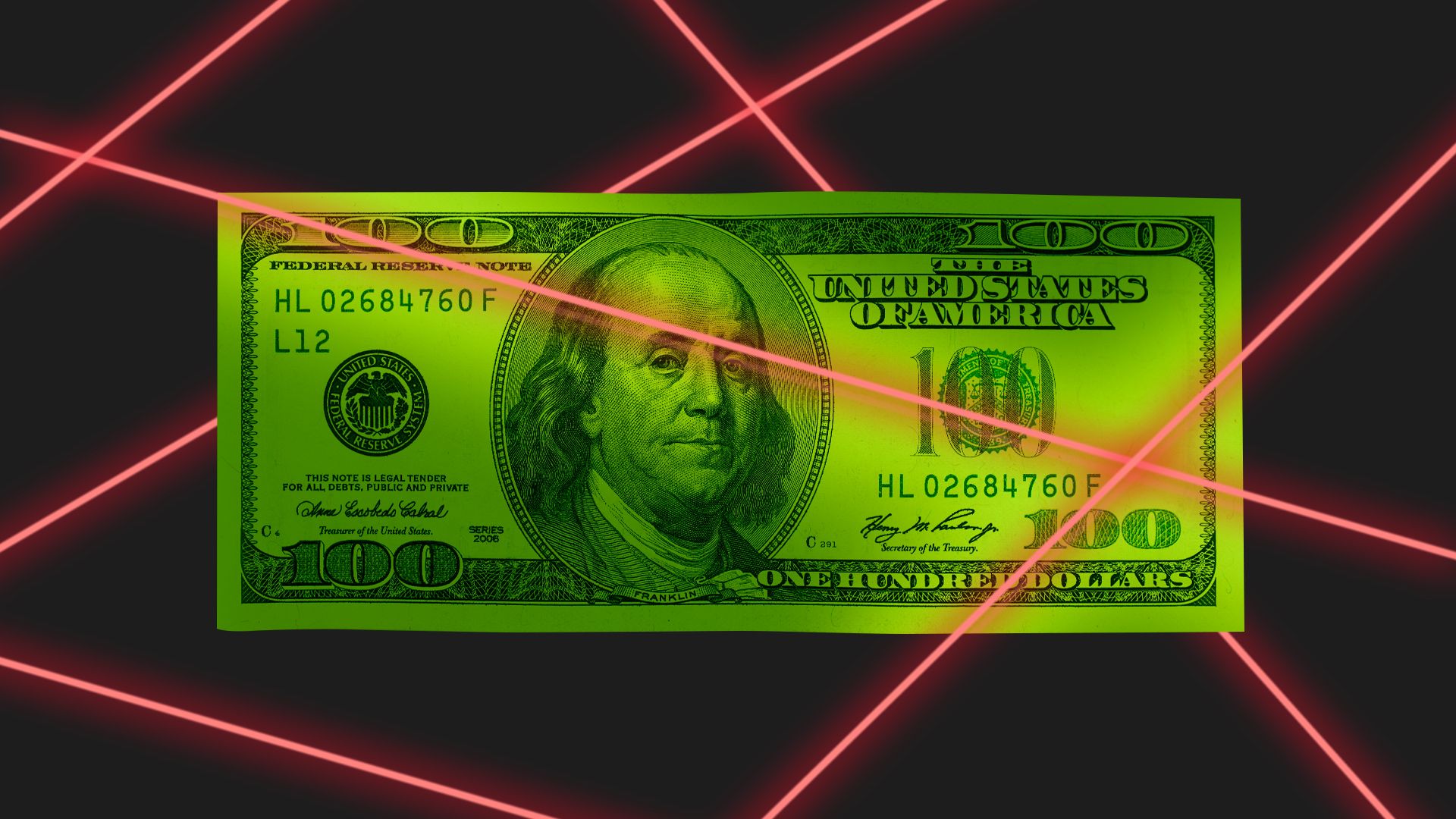 A $100 bill protected by lasers