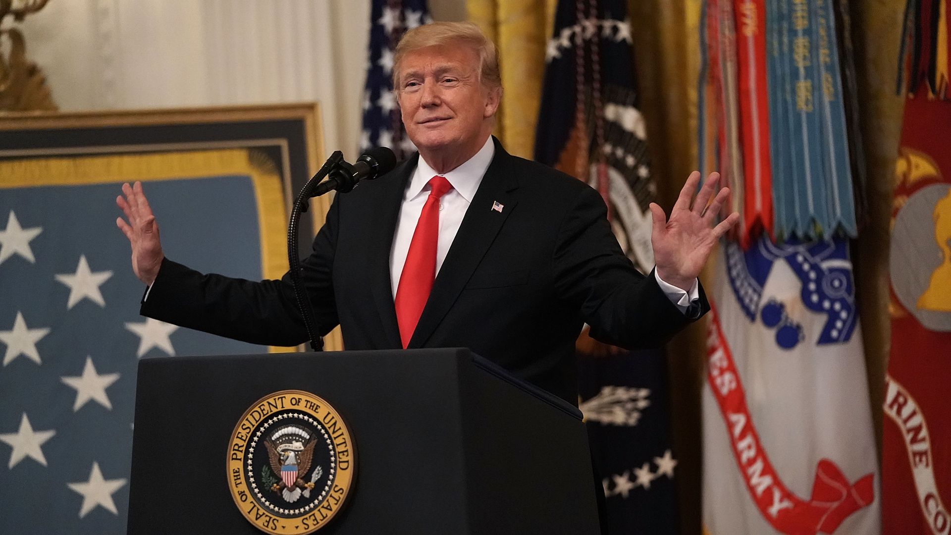 President Trump at the podium.