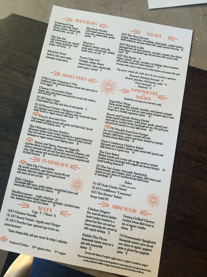 namastay kitchen y2 yoga menu