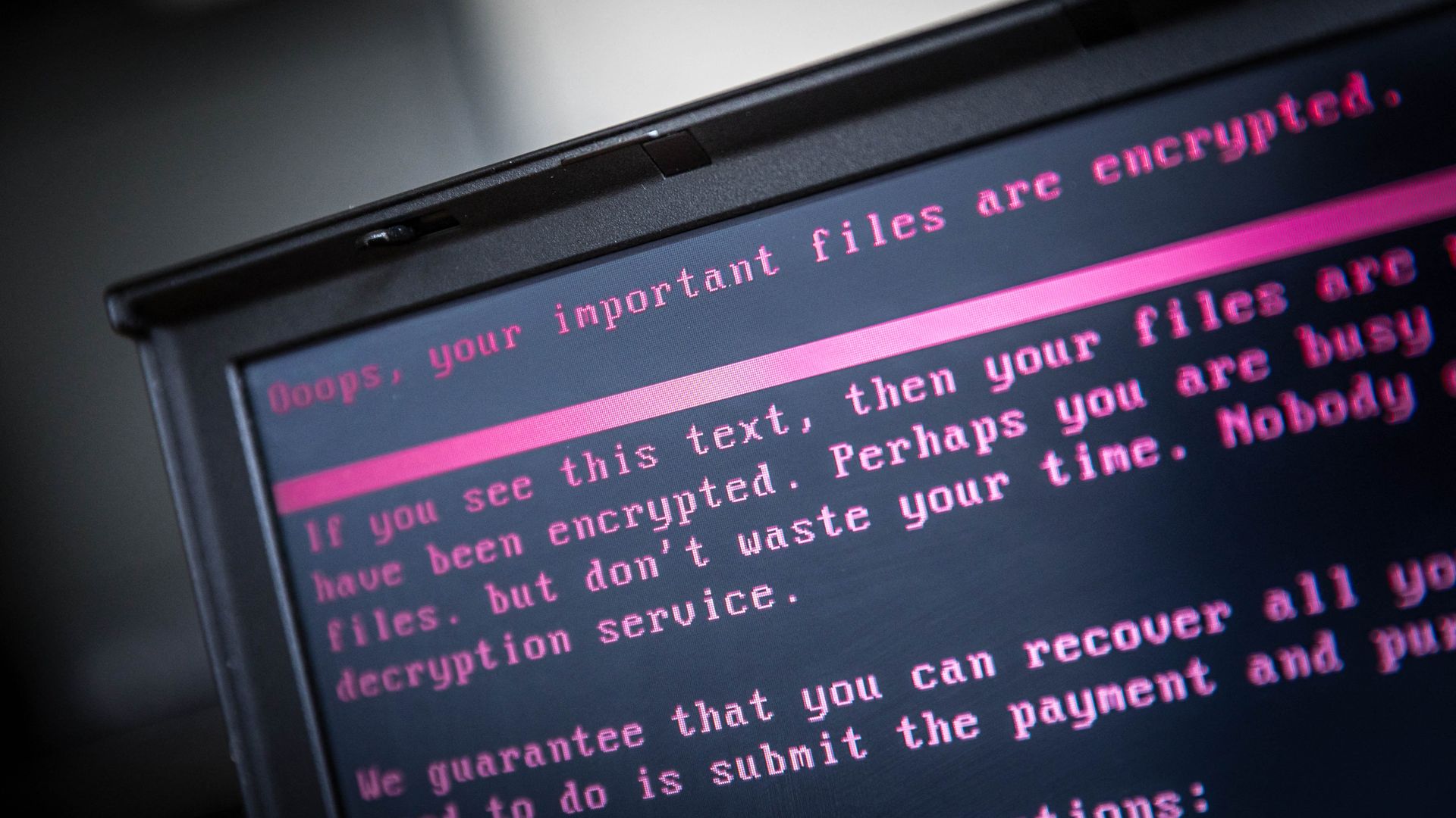 Image of a ransomware note on a computer