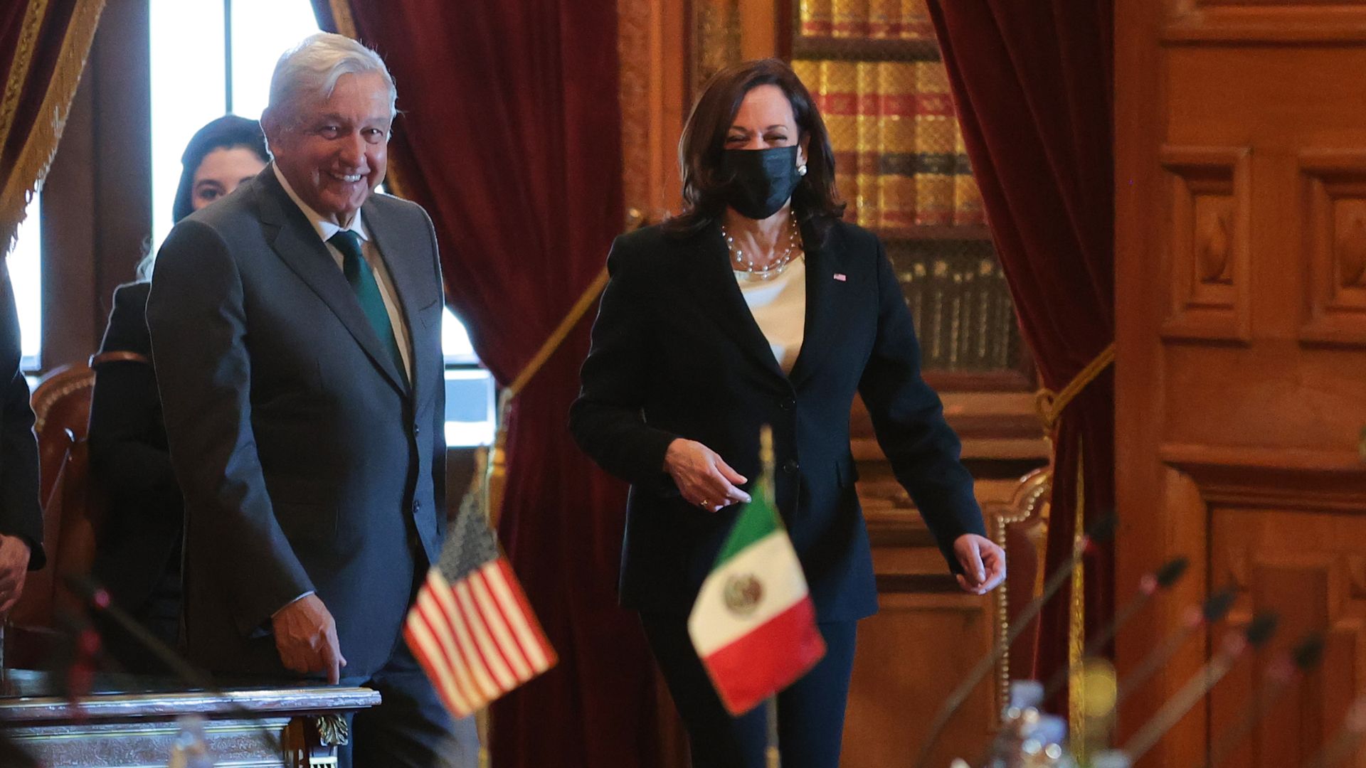 President of Mexico Andres Manuel Lopez Obrador and Vice President Kamala Harris