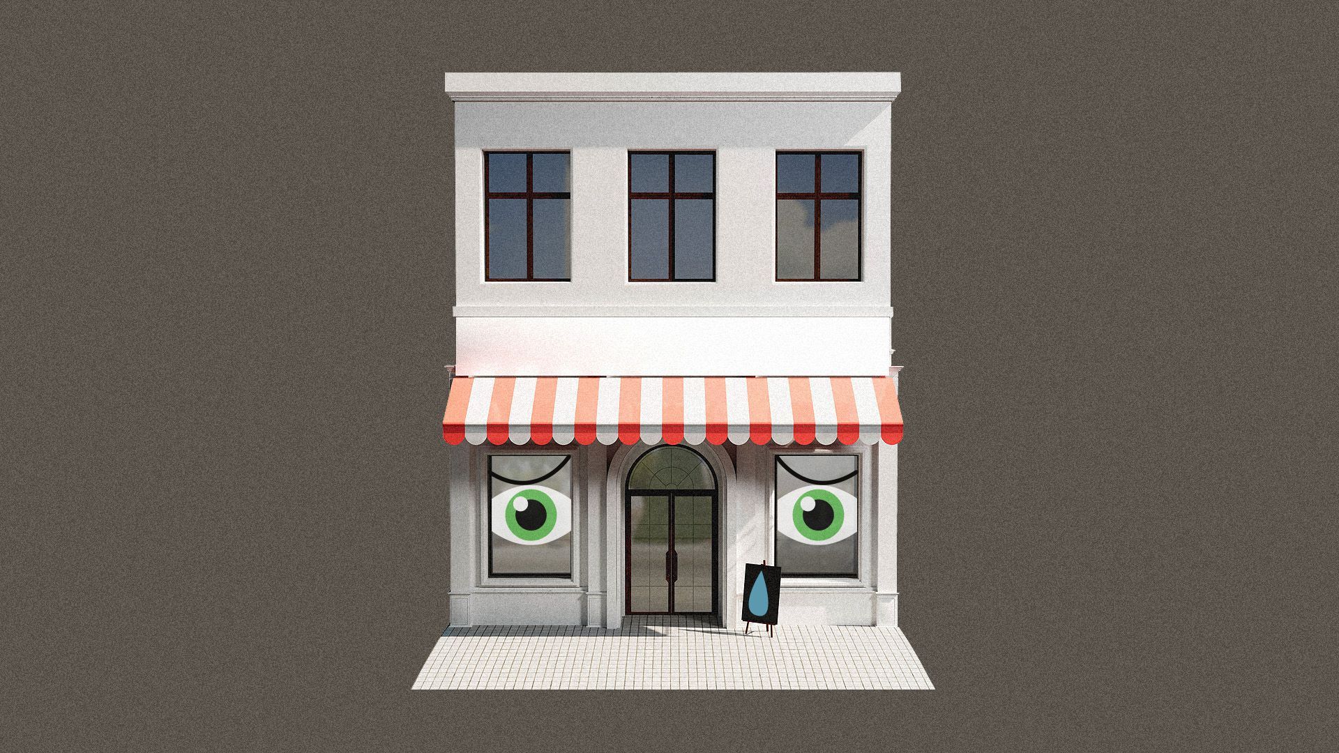 Illustration of a storefront with worried eyes in the windows
