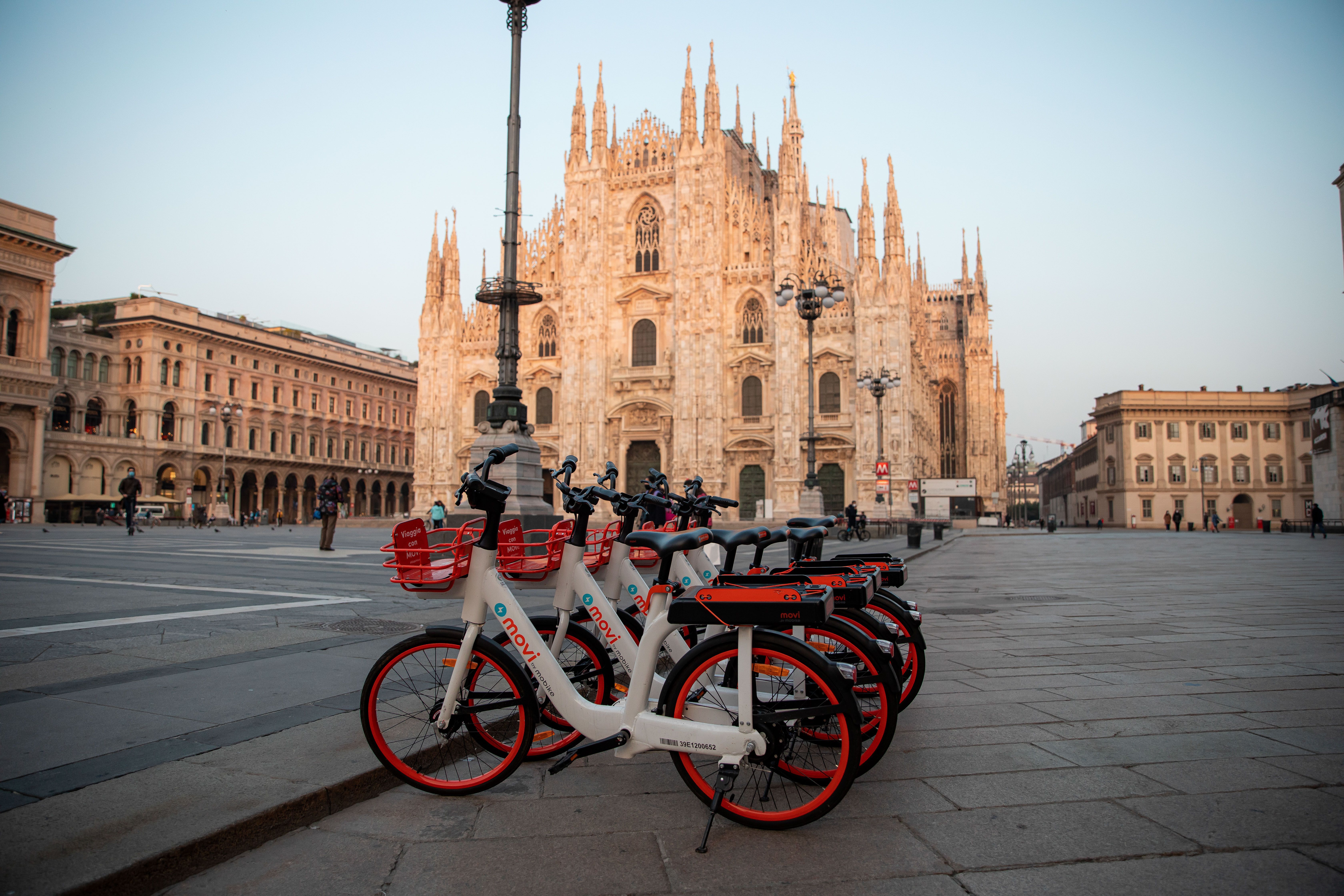 The Piazza Duomo in Milan, Lombardy, on Nov. 6, the first day of the new regional lockdown that has seen a regional travel ban imposed and bars and restaurants shut. 