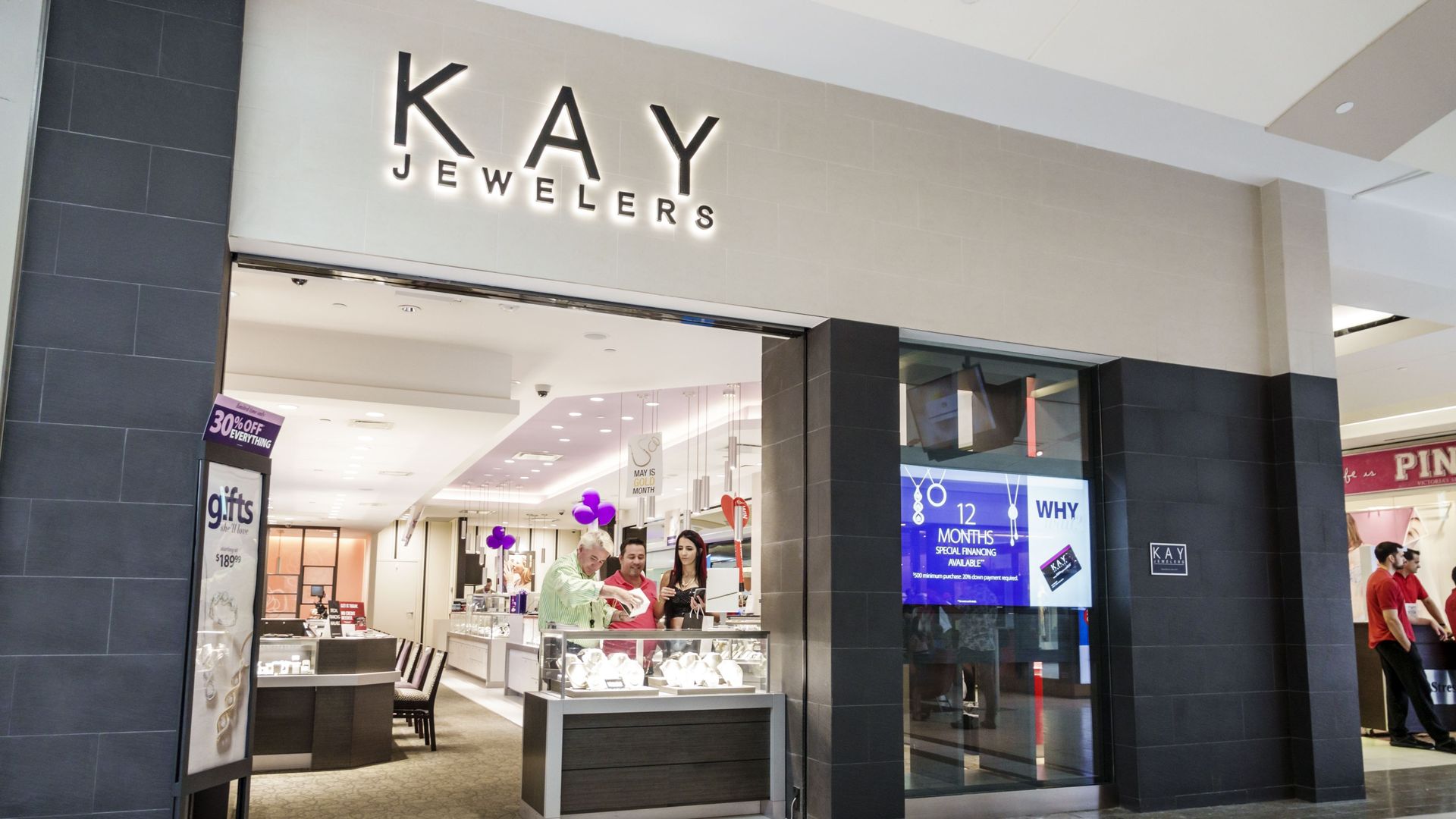 The exterior of a Kay Jewelers store within an indoor shopping mall