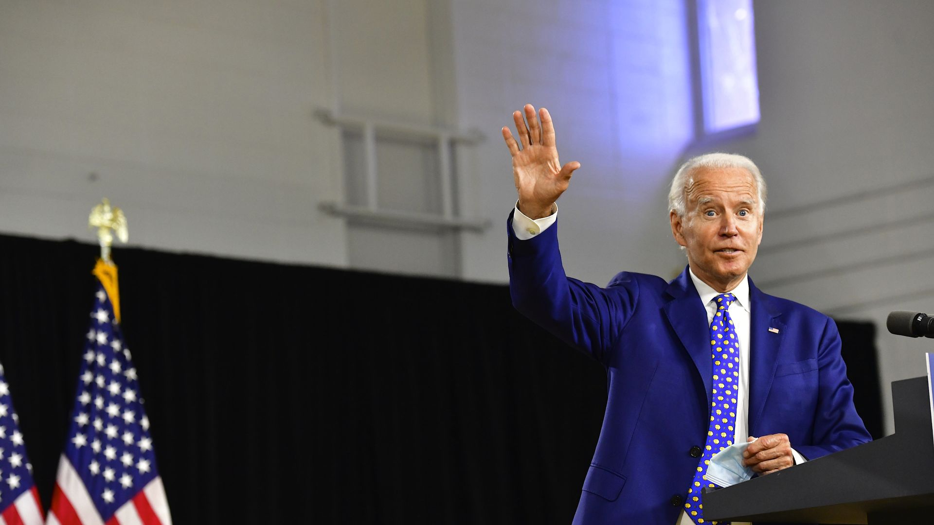 Presumptive Democratic presidential nominee former Vice President Joe Biden delivers a speech at the William Hicks Anderson Community Center, on July 28, 2020 in Wilmington, Delaware.