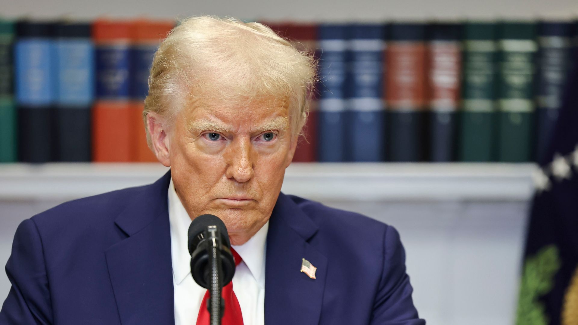 President Donald Trump in the Roosevelt Room of the White House in Washington, DC, US, on Tuesday, Jan. 21, 2025. Trump announced a joint venture to fund artificial intelligence infrastructure worth billions of dollars with the leaders of Softbank Group Corp., OpenAI LLC, and Oracle Corp., an effort