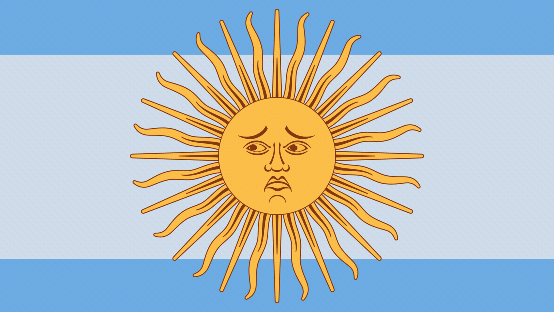 Animated illustration of the sun from Argentina's flag looking upset.
