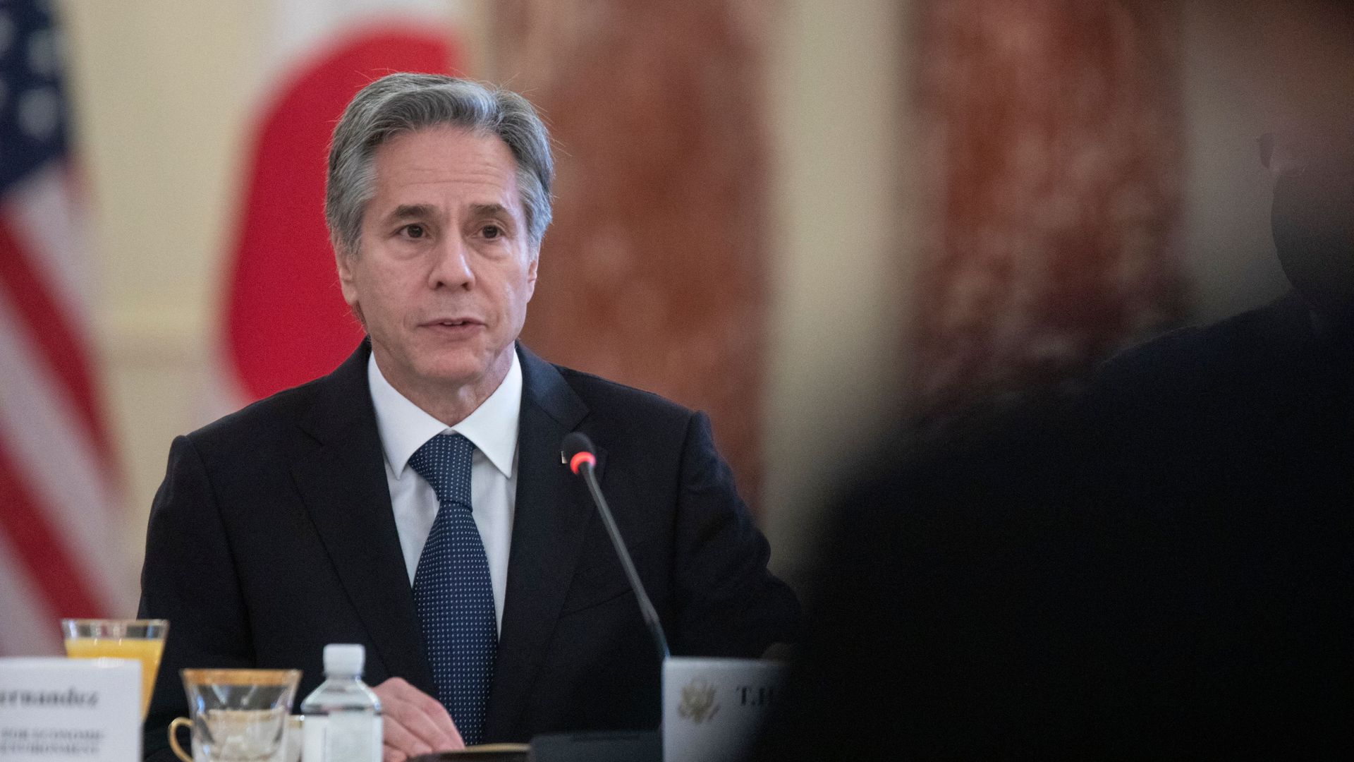 Secretary of State Antony Blinken delivers opening remarks with during the US-Japan Economic Policy Consultative Committee (EPCC) meeting at the State Department in Washington, DC, July 29, 2022