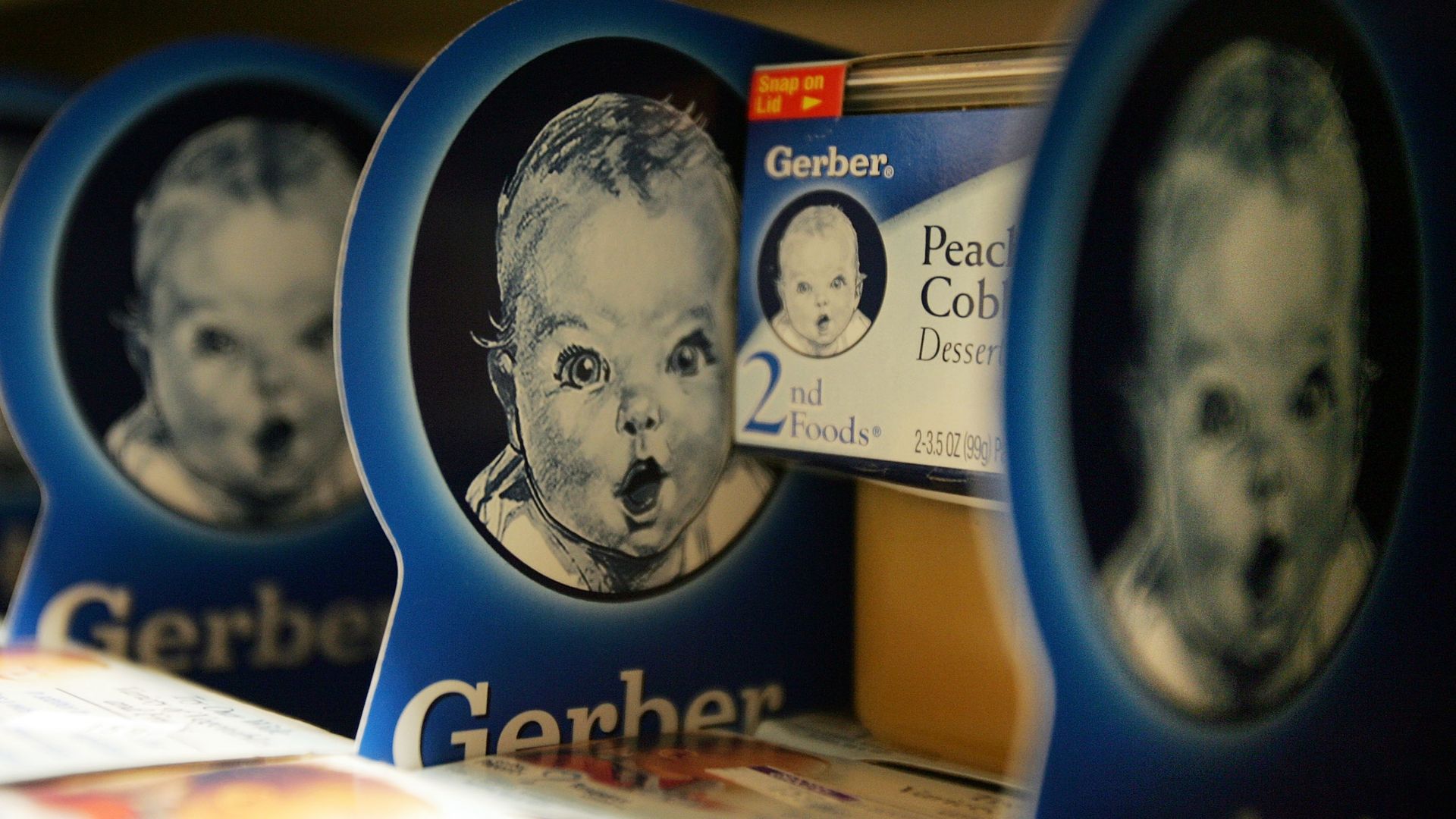Gerber baby food products are seen on a supermarket shelf 