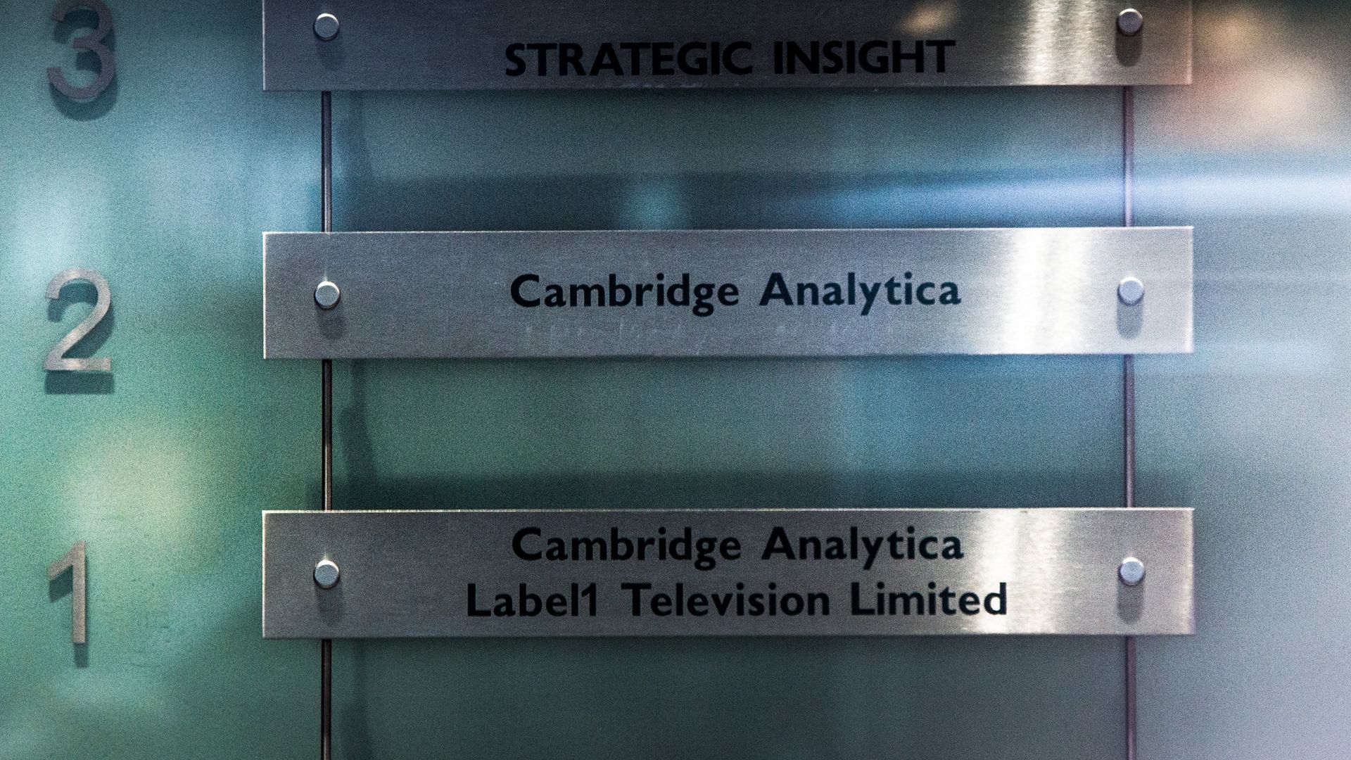 A sign for Cambridge Analytica