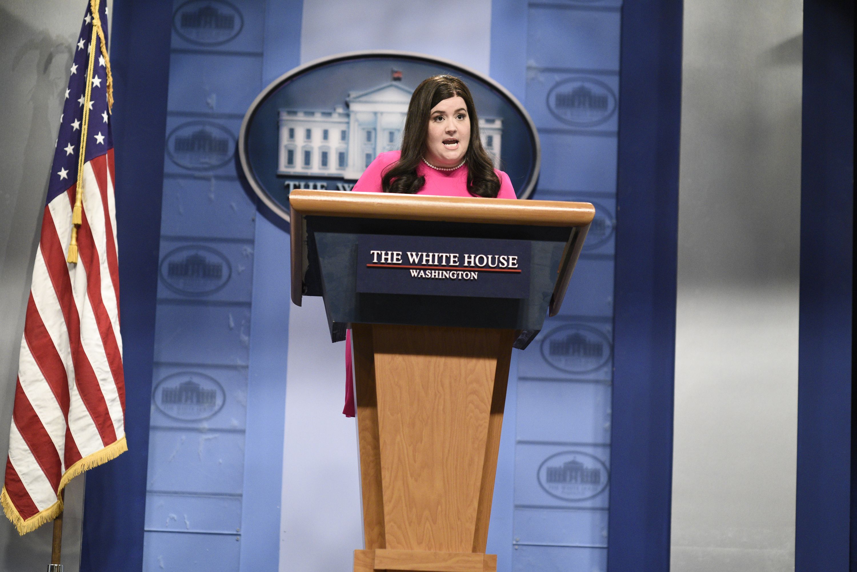 A woman at a White House podium.