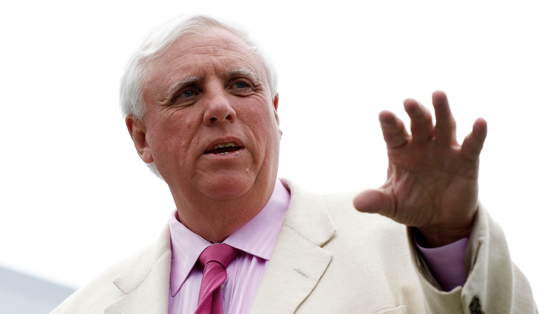 Photo of Jim Justice speaking with one hand gestured out