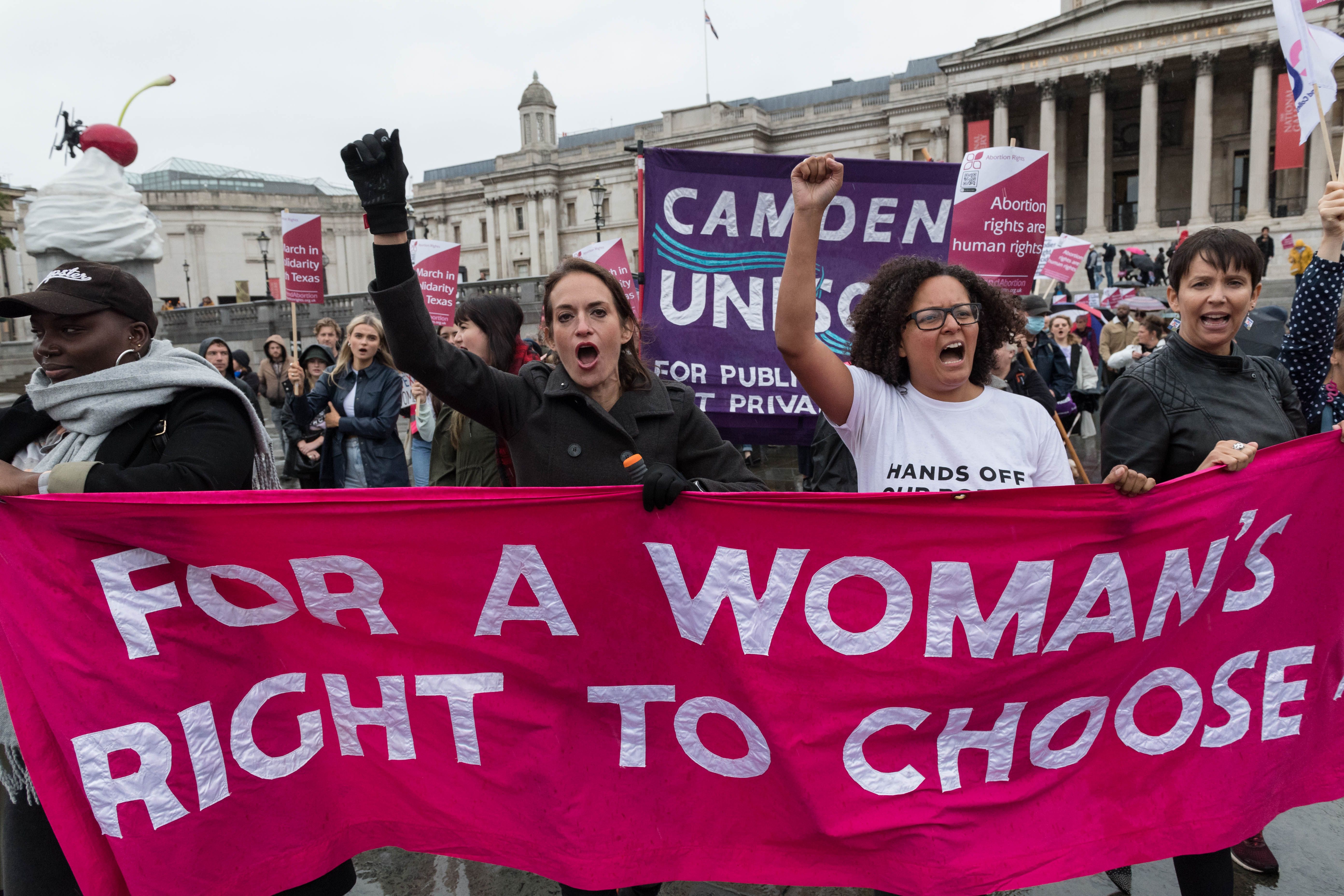 Pro-choice supporters marching through central London to the U.S. Embassy on Oct. 2.