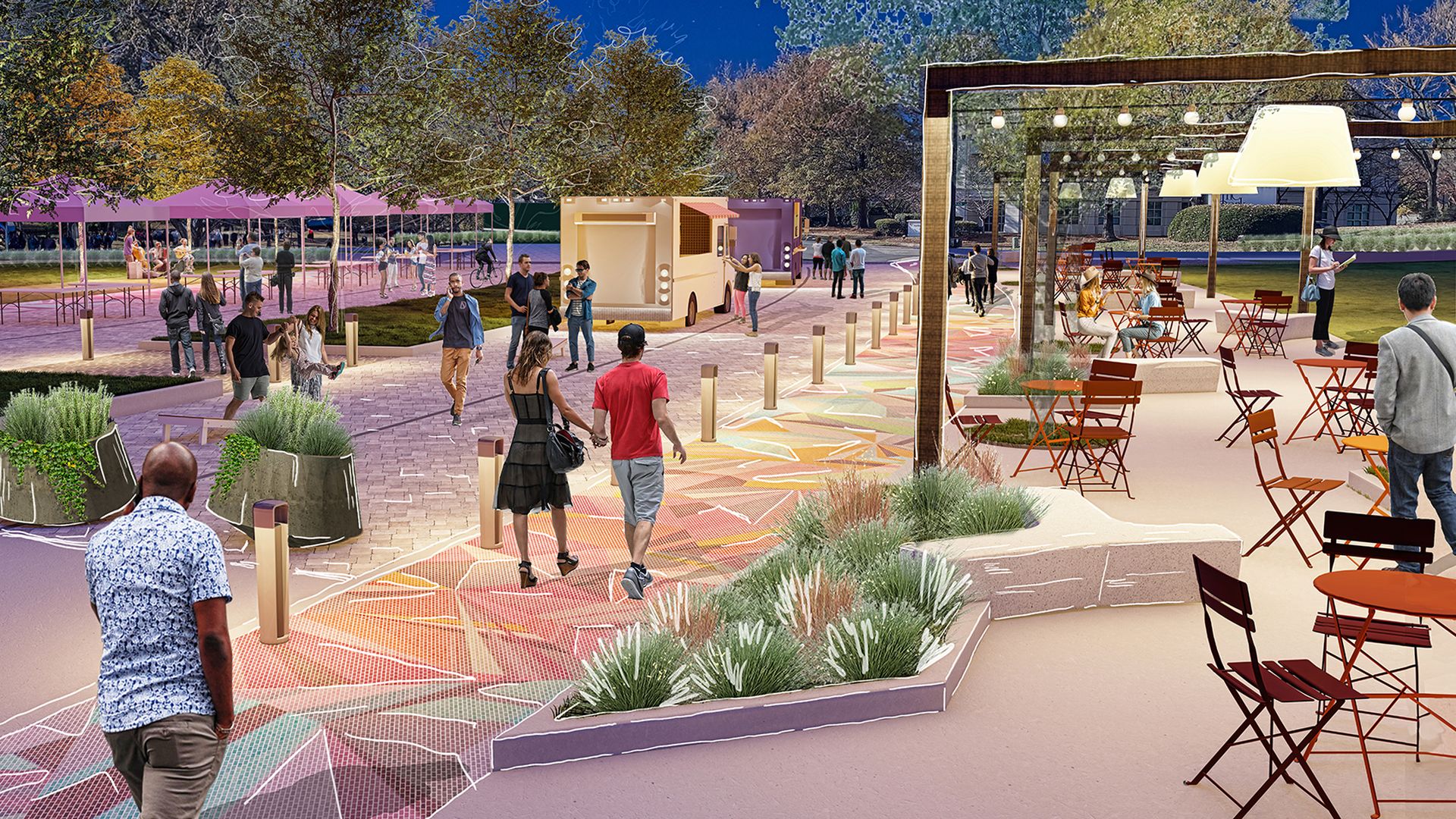 rendering of enhanced streetscape along Carnegie Boulevard